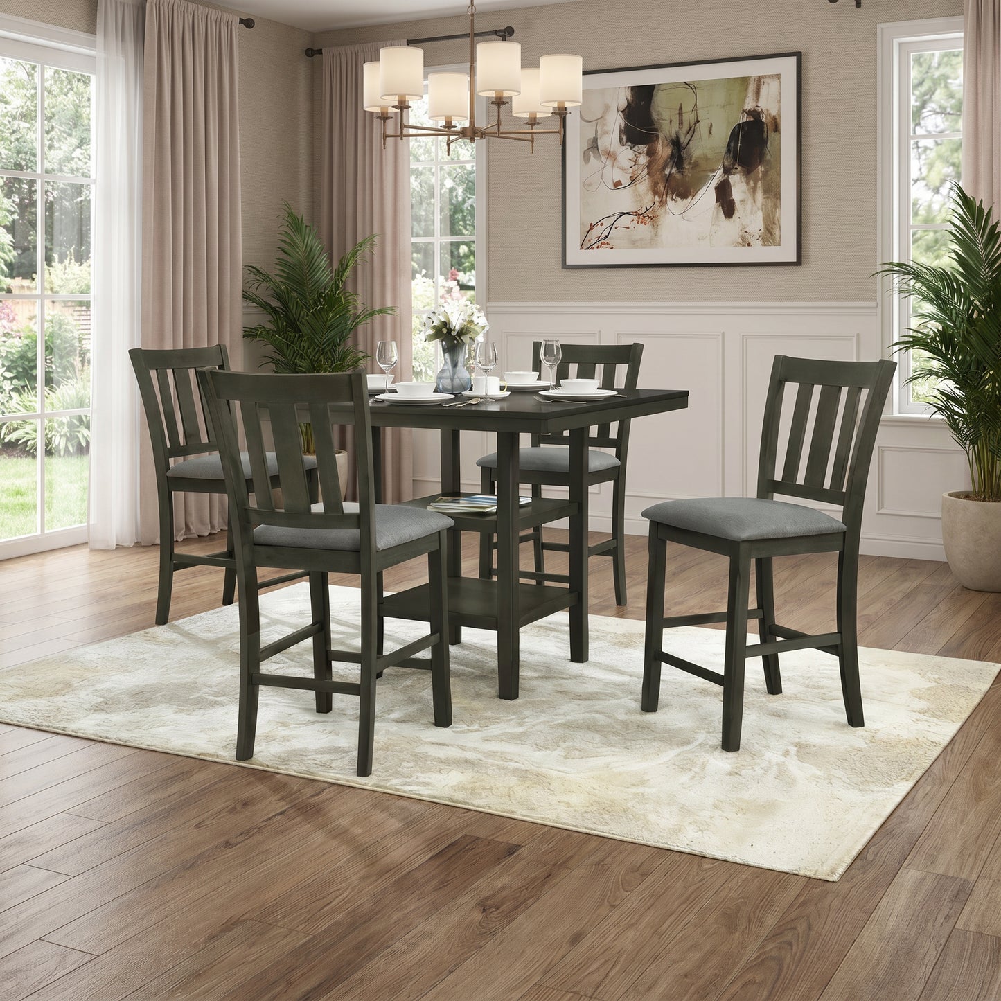 Milton 7868 / 7768 Gray 5 Piece Counter Height Dining Set