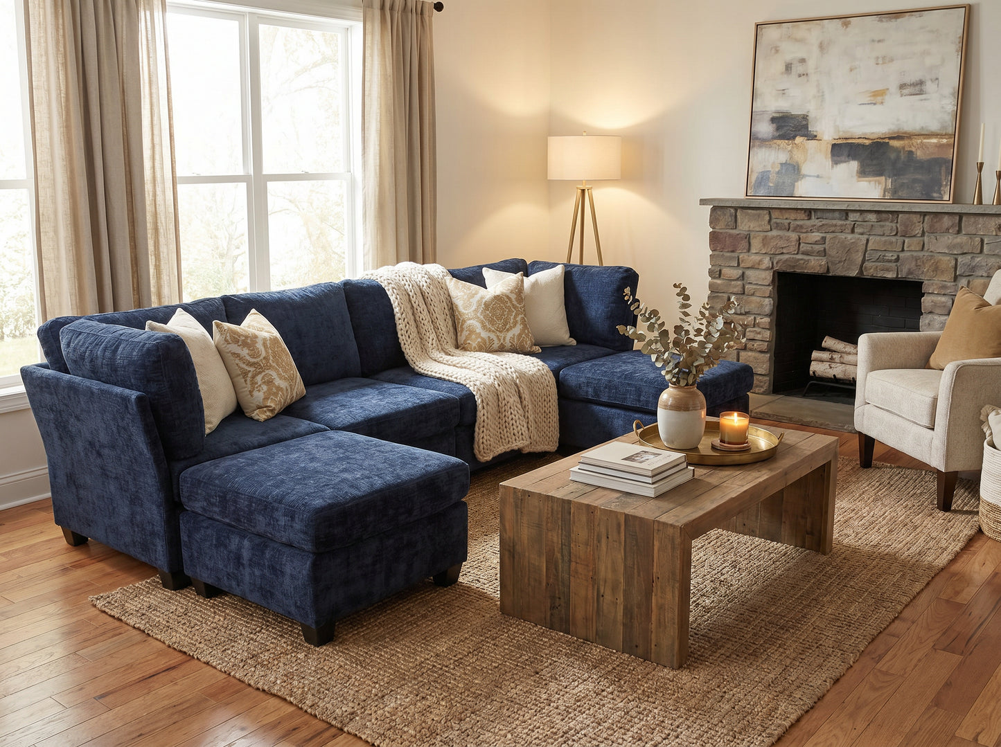 Milton Dark Blue Double Chaise Sectional