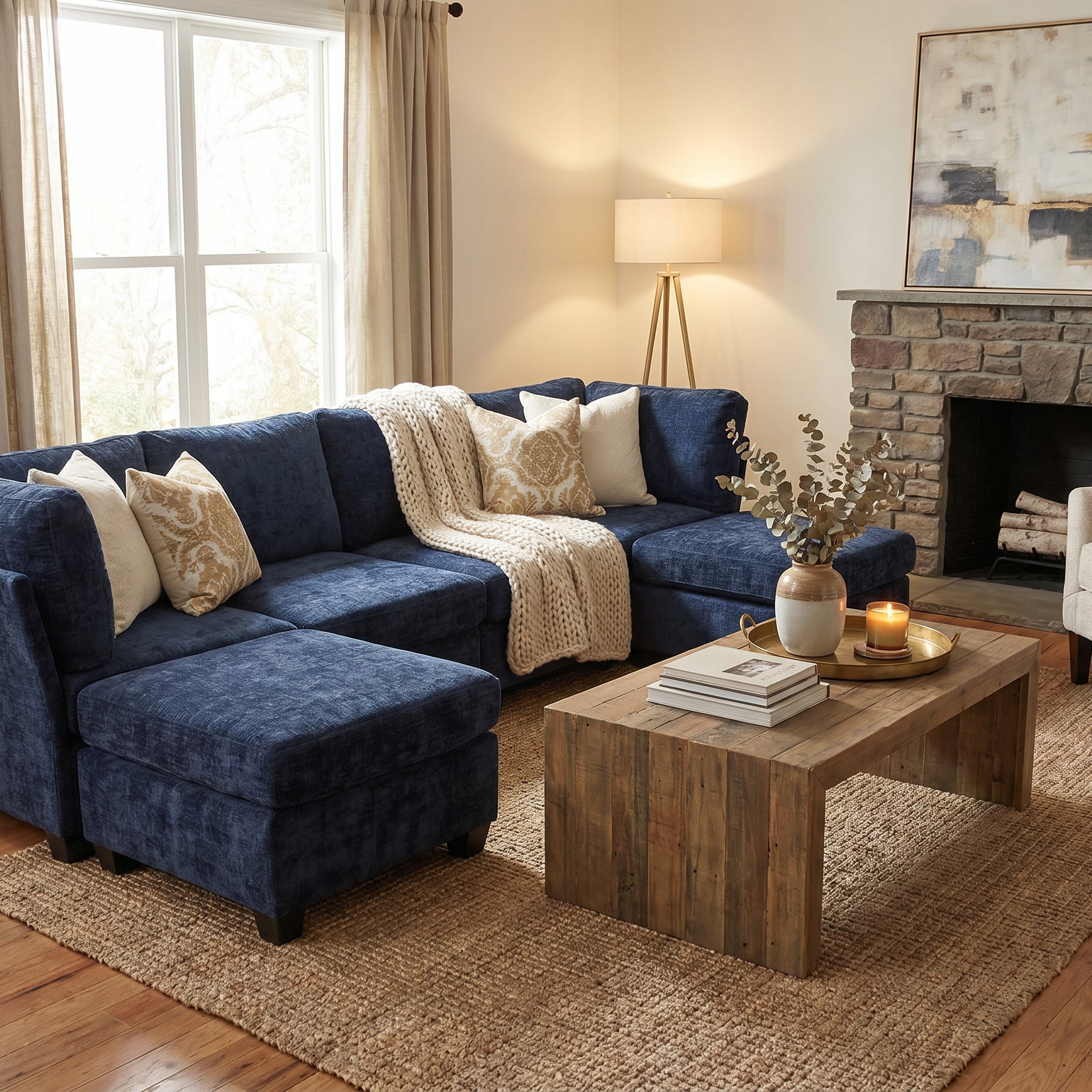 Milton Dark Blue Double Chaise Sectional