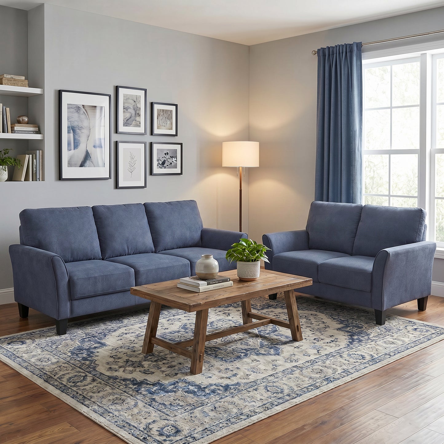 Homelegance 9519BUE Aliana Blue Sofa Love Set