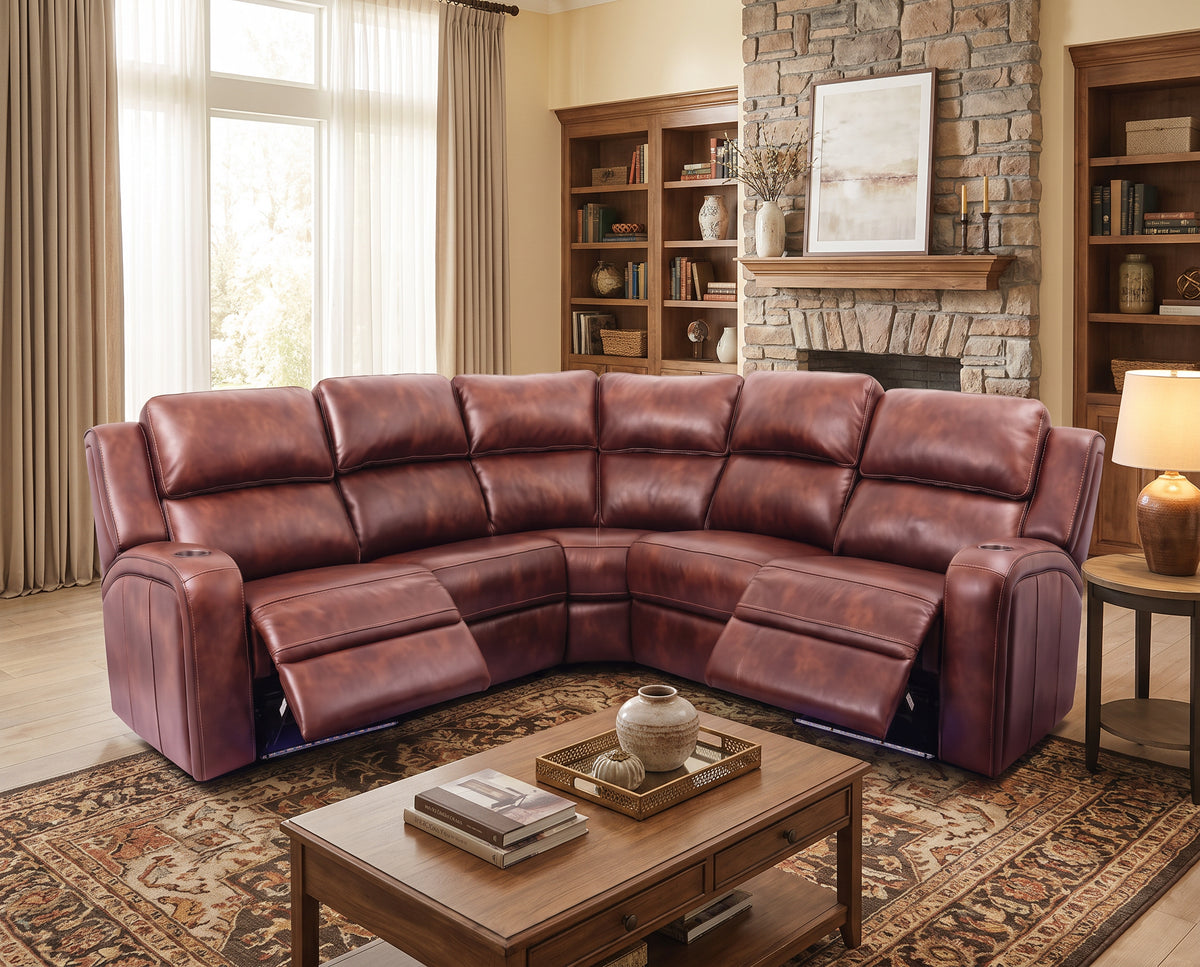 FOA CM9901-SECT-5PC LED Power Sectional w/ 3 Recliners (5 Boxes)