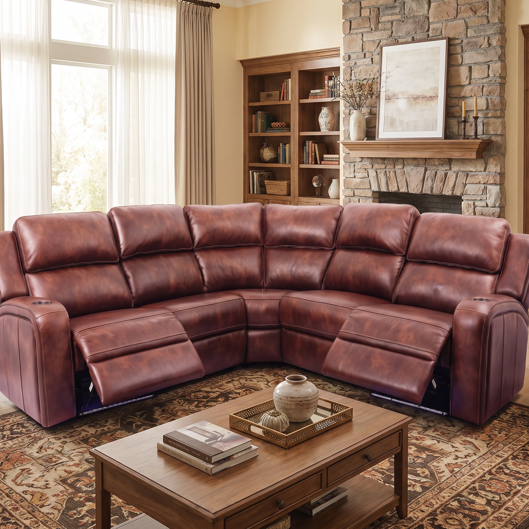 FOA CM9901-SECT-5PC LED Power Sectional w/ 3 Recliners (5 Boxes)