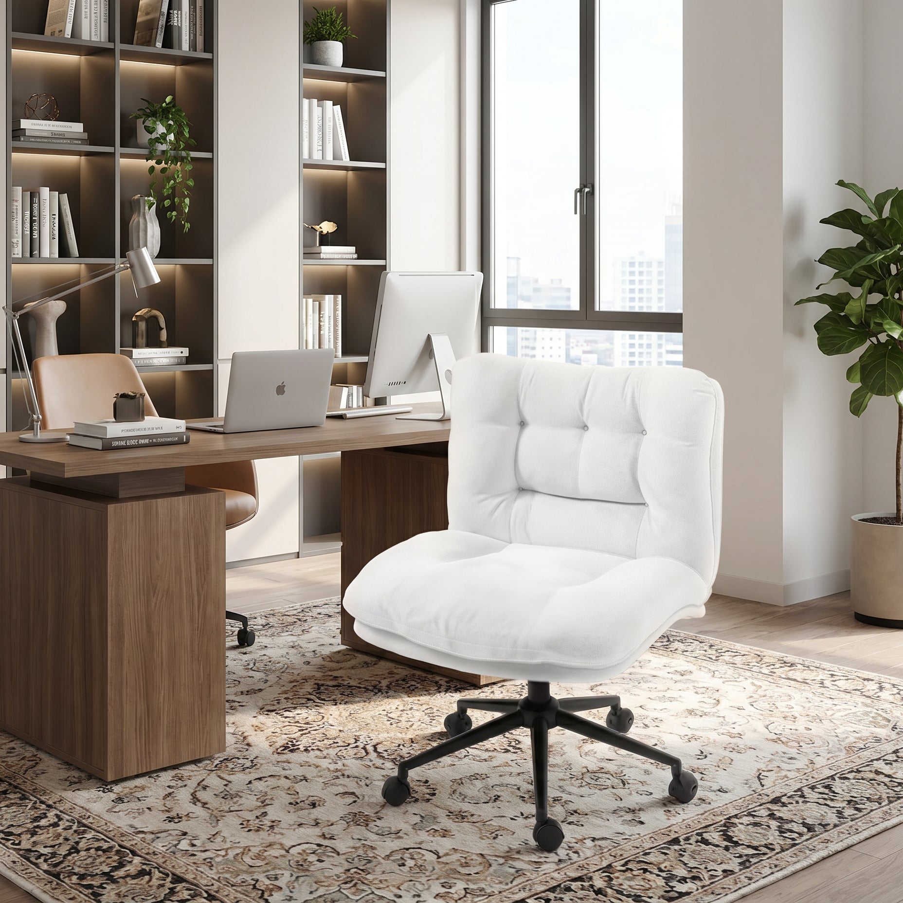 Milton QL-66H2-06 Cream White Velvet Criss Cross Office Chair