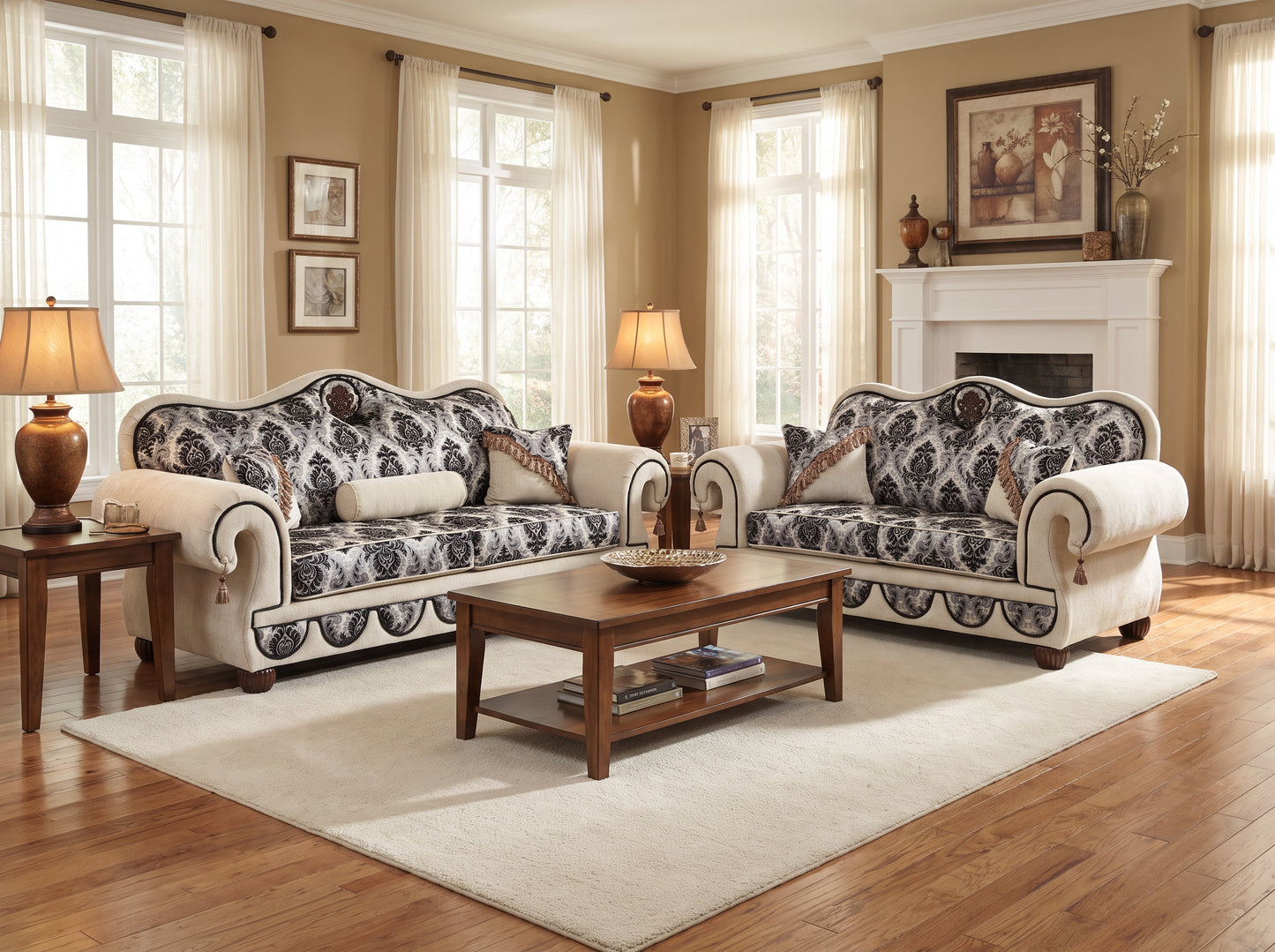Cortez Macaria White & Black Sofa Loveseat Set