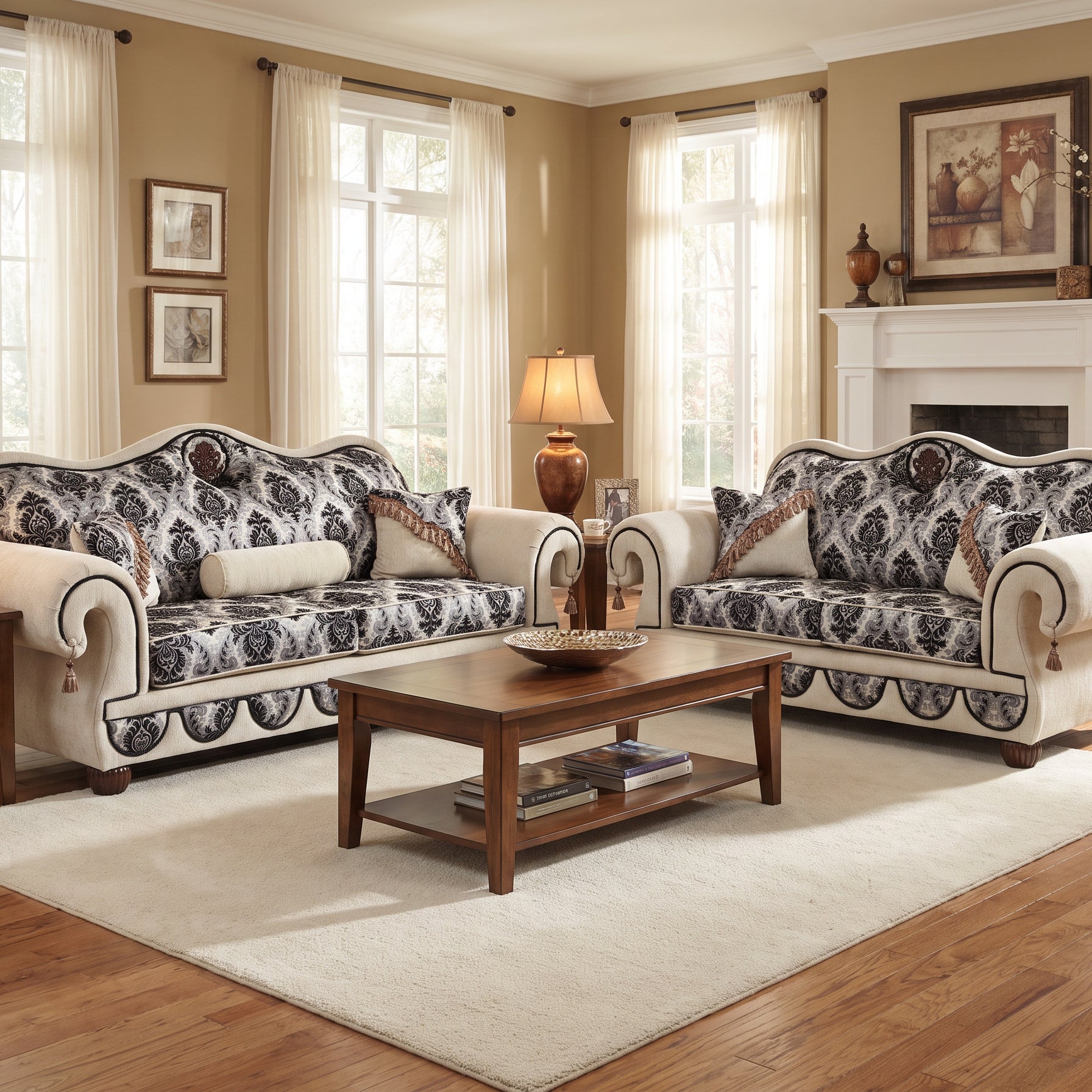 Cortez Macaria White & Black Sofa Loveseat Set
