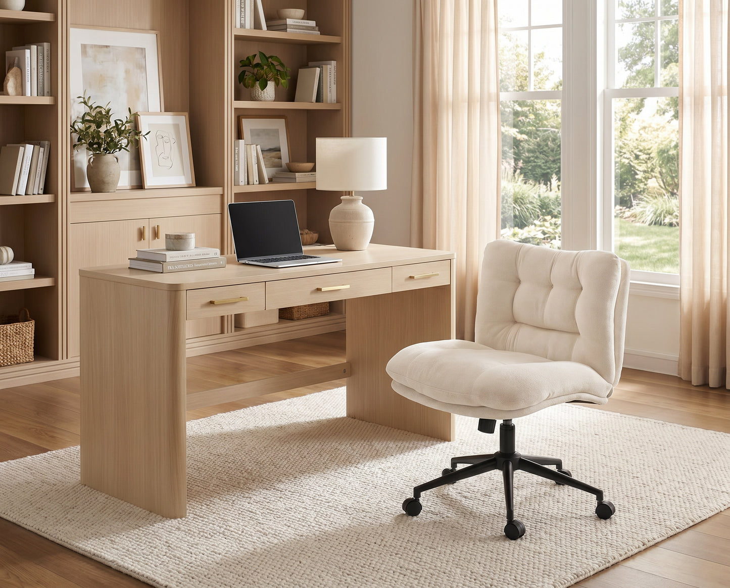 Milton QL-66H2-01 Ivory Beige Velvet Criss Cross Office Chair