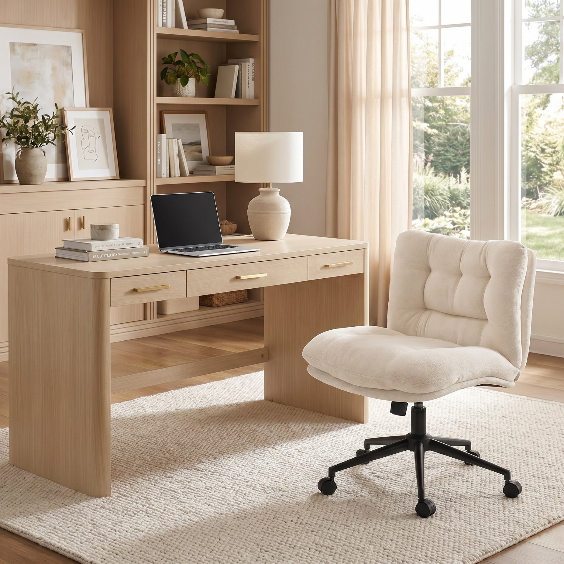 Milton QL-66H2-01 Ivory Beige Velvet Criss Cross Office Chair