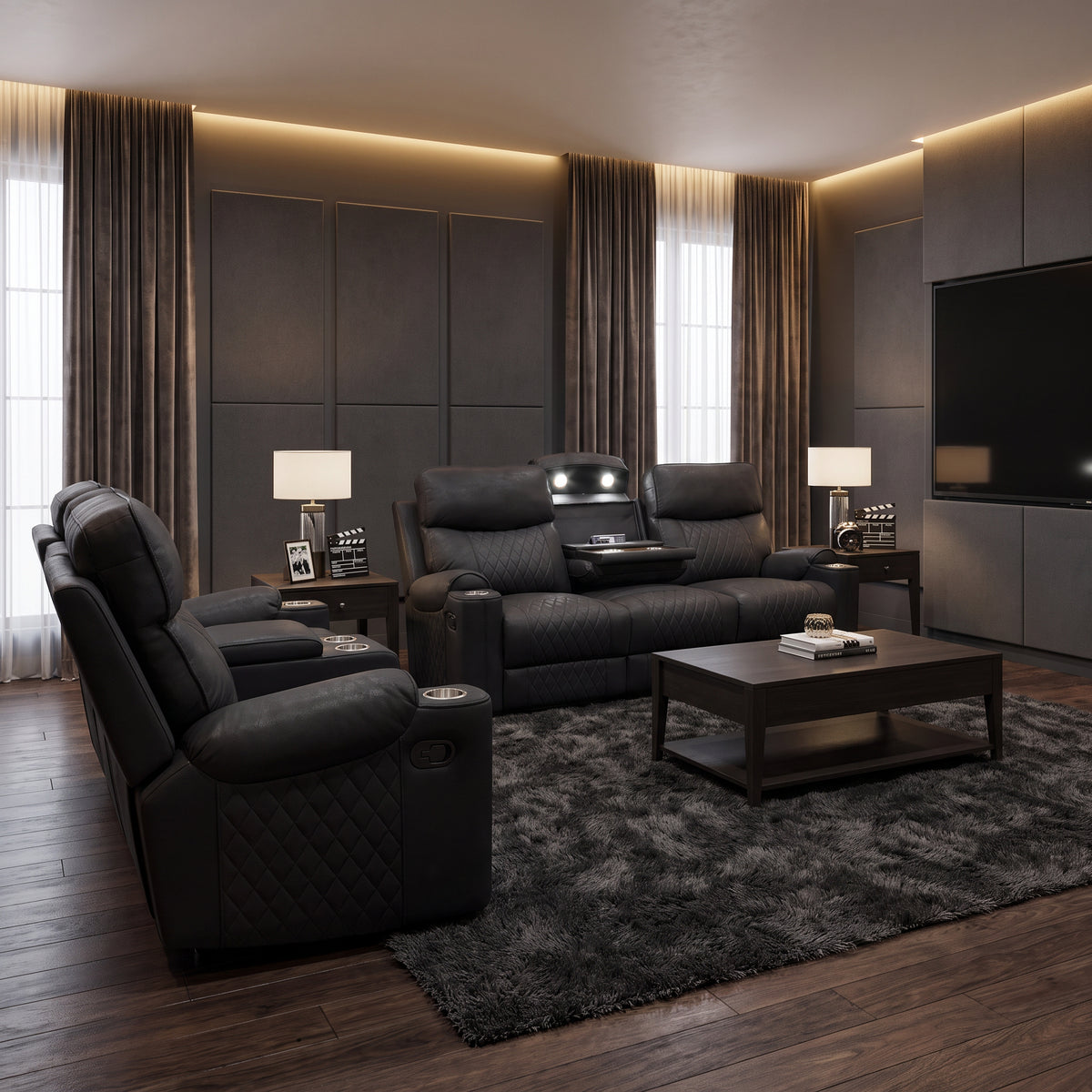 Milton 8305 Black High Perfomance Manual Rocking Sofa Love Set