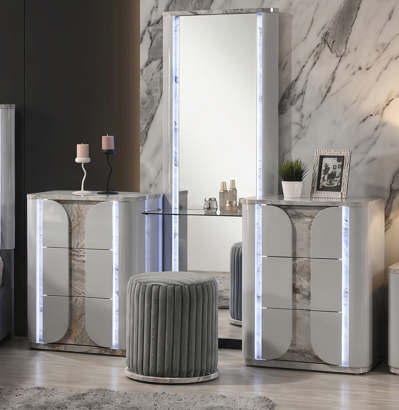 FOA FM72011LG-V-SET Cleburne LED Vanity w/ Stool Set