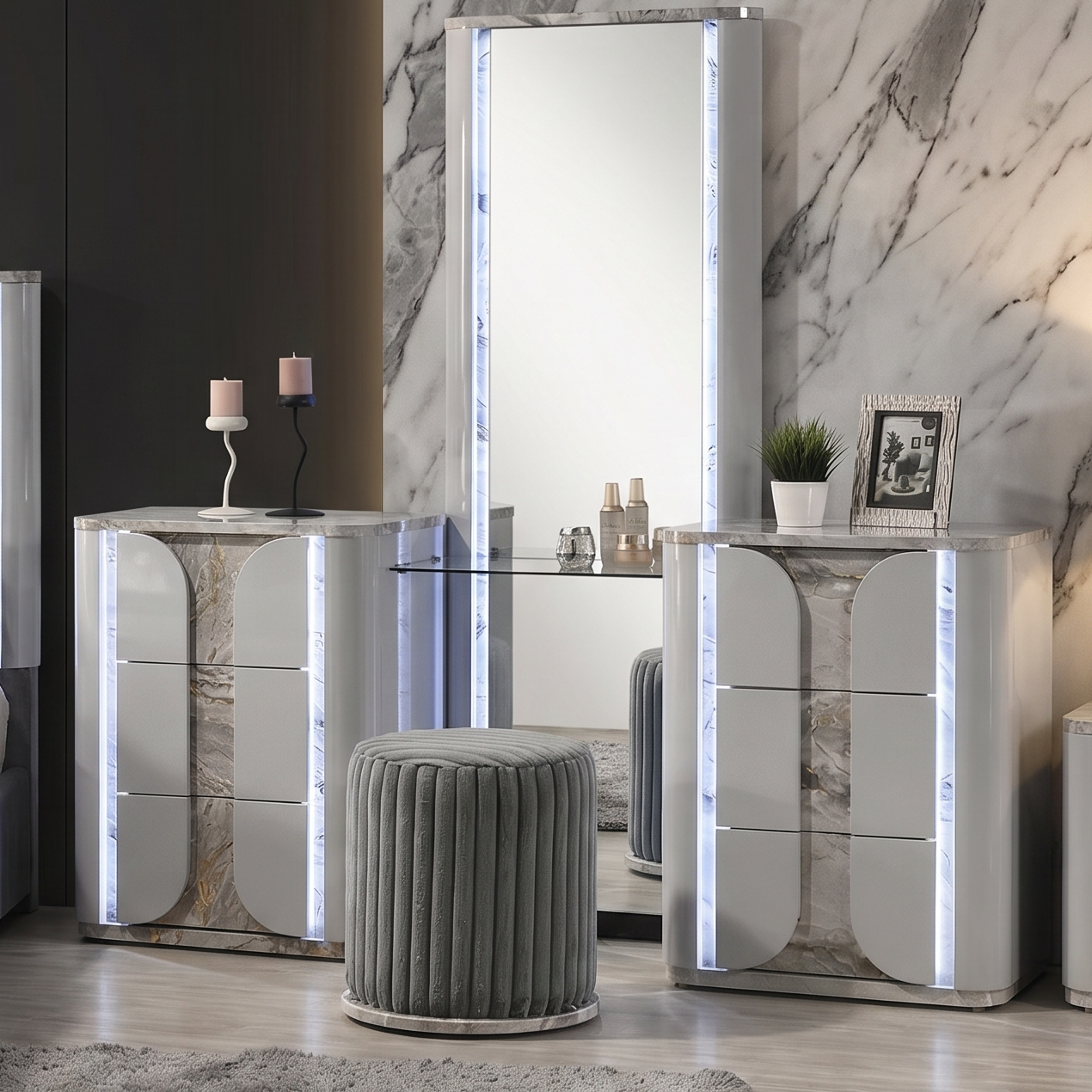 FOA FM72011LG-V-SET Cleburne LED Vanity w/ Stool Set