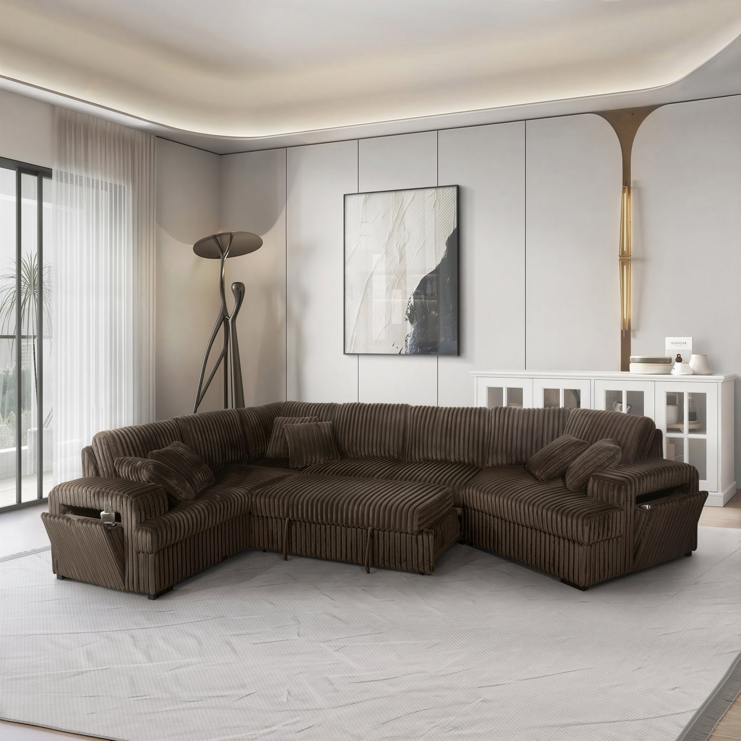 Milton 8241 Chocolate Right Hand Facing Cuddler Sectional w/ Pull Out & Storage