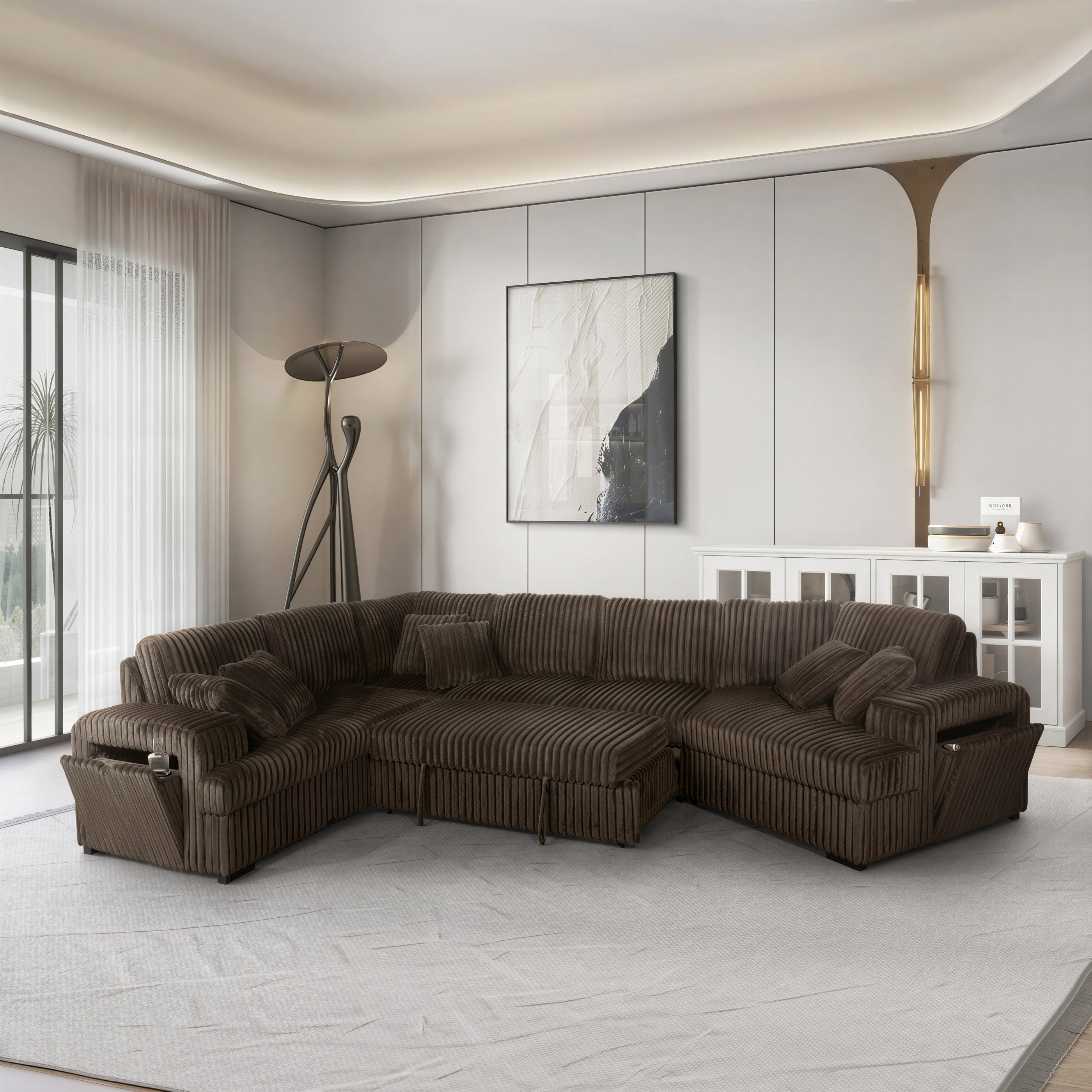 Milton 8241 Chocolate Right Hand Facing Cuddler Sectional w/ Pull Out & Storage