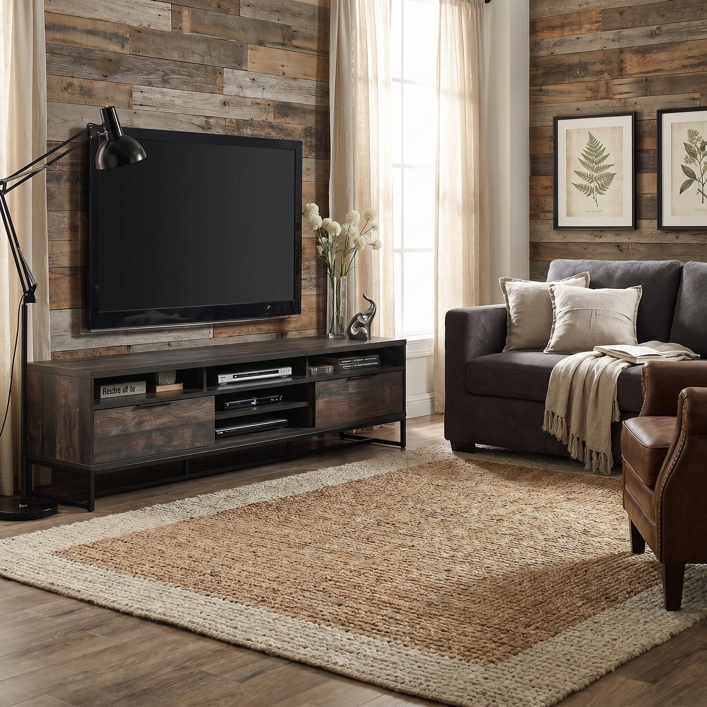 Milton 2022 71" Rustic Gray 3 Shelves & 2 Drawers TV Stand