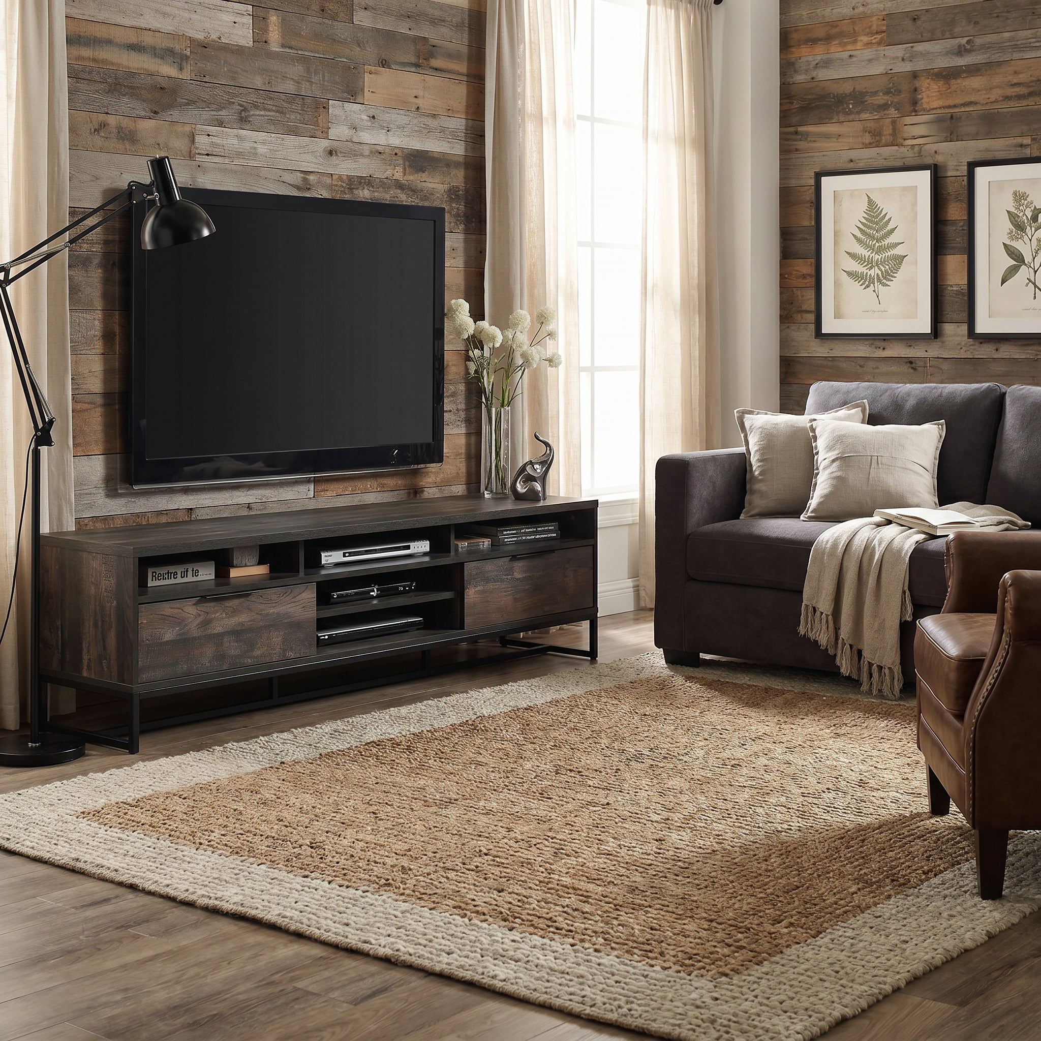 Milton 2022 71" Rustic Gray 3 Shelves & 2 Drawers TV Stand