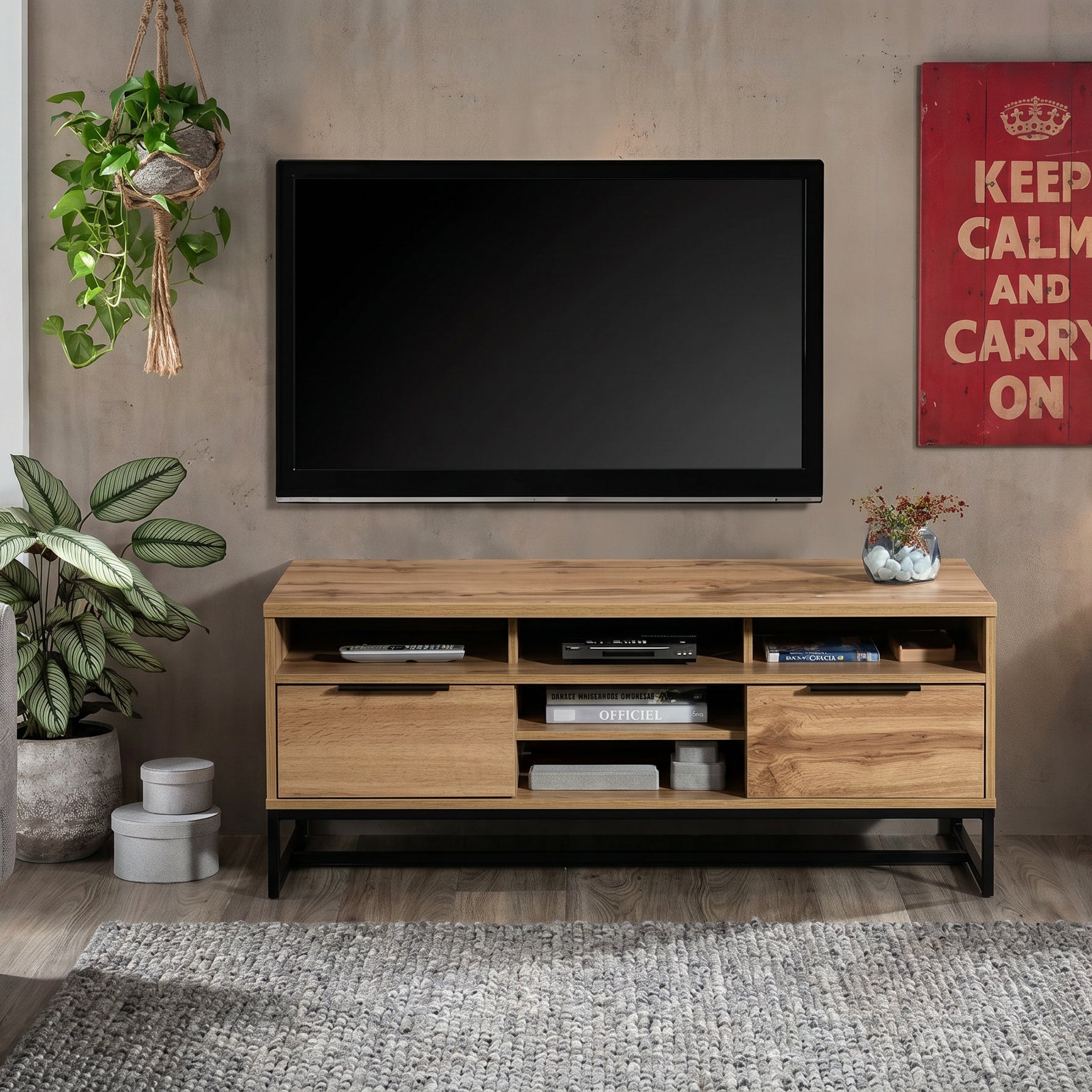 Milton 2016 47" Oak 3 Shelves & 2 Drawers TV Stand