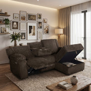 Milton 8287 Chocolate Corduroy RHF Power Recliner Sectional Sofa & Storage Chaise