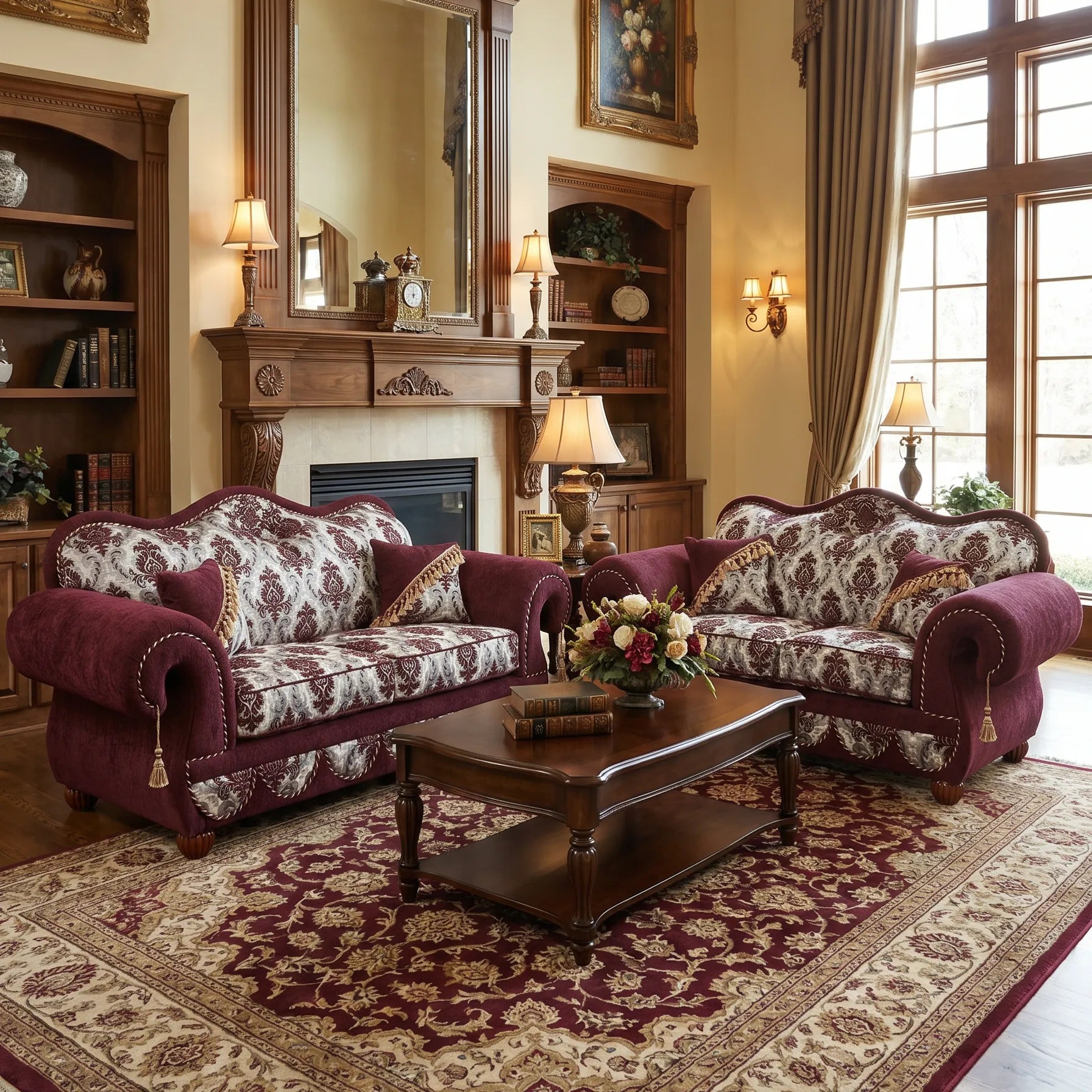 Cortez Macaria Wine Sofa Loveseat Set