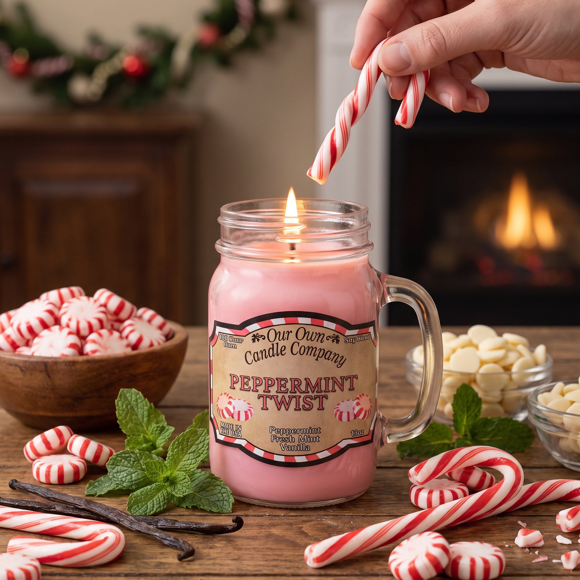 Our Own Candle Company Peppermint Twist Mason Jar