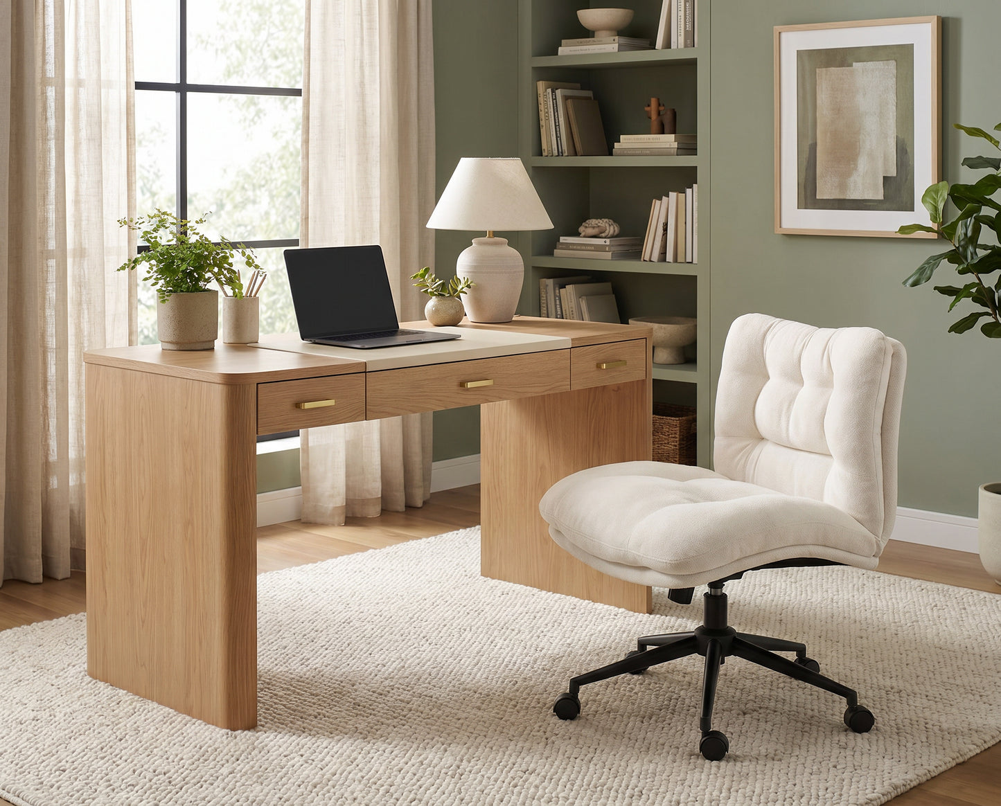 Milton QL-66H2-01 Ivory Beige Velvet Criss Cross Office Chair