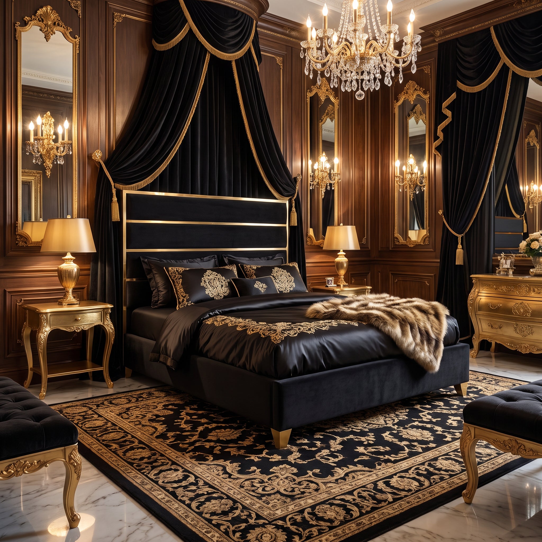 FOA FM77005GDBK-K-BED Andriola Gold & Black Platform King Bed