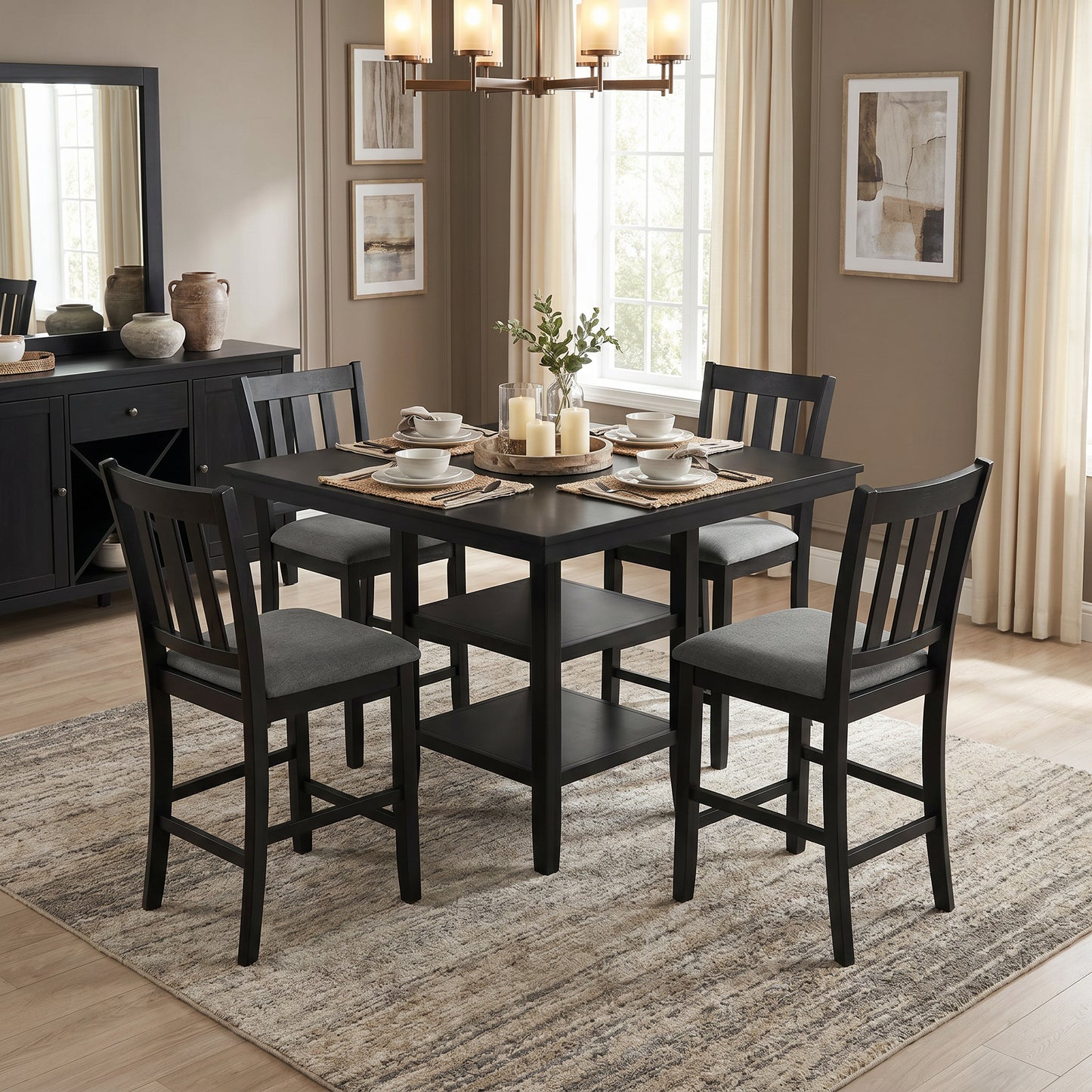 Milton 7867 / 7765 Black 5 Piece Counter Height Dining Set