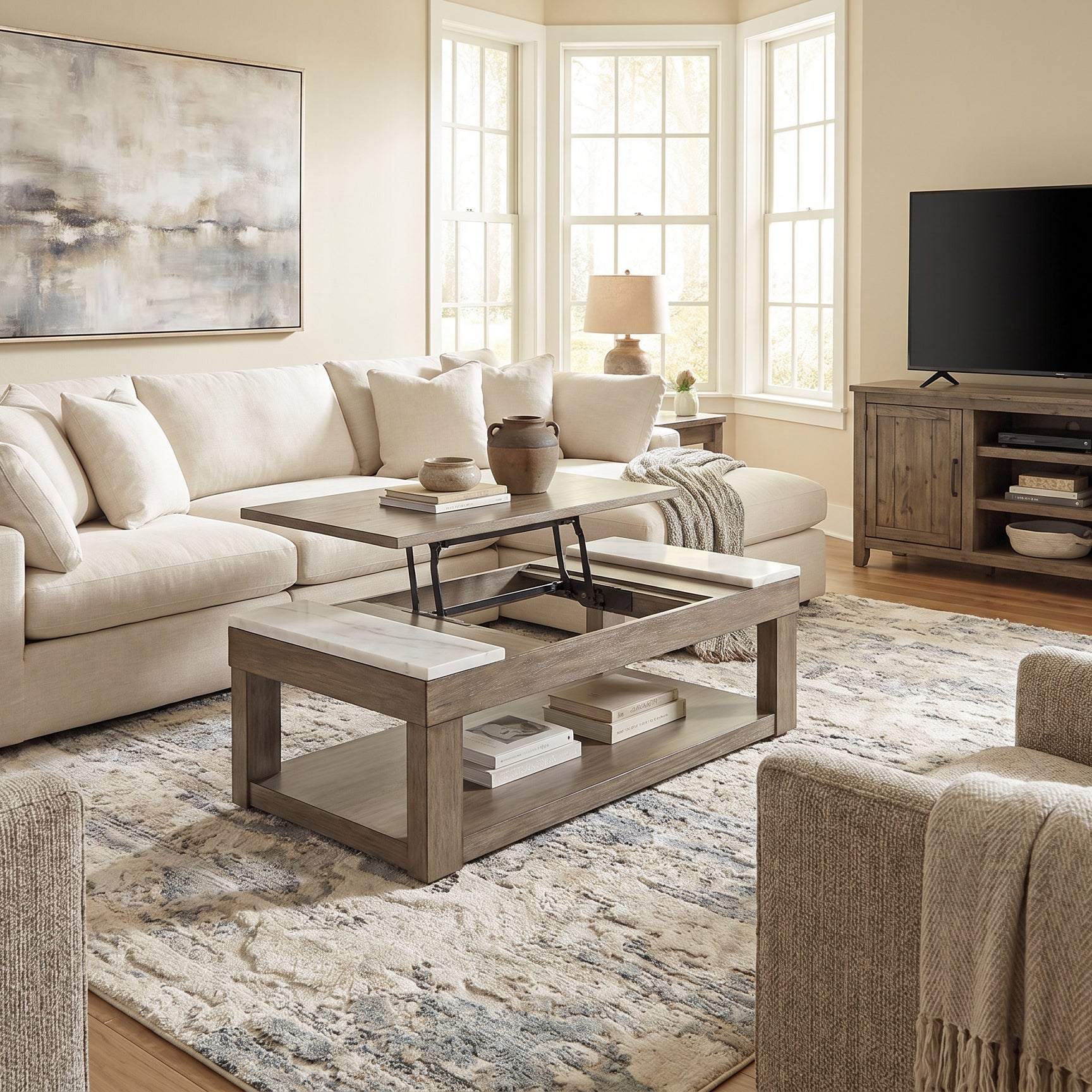 Ashley T854-9 Loyaska Lift Top Wood Marble Coffee Table