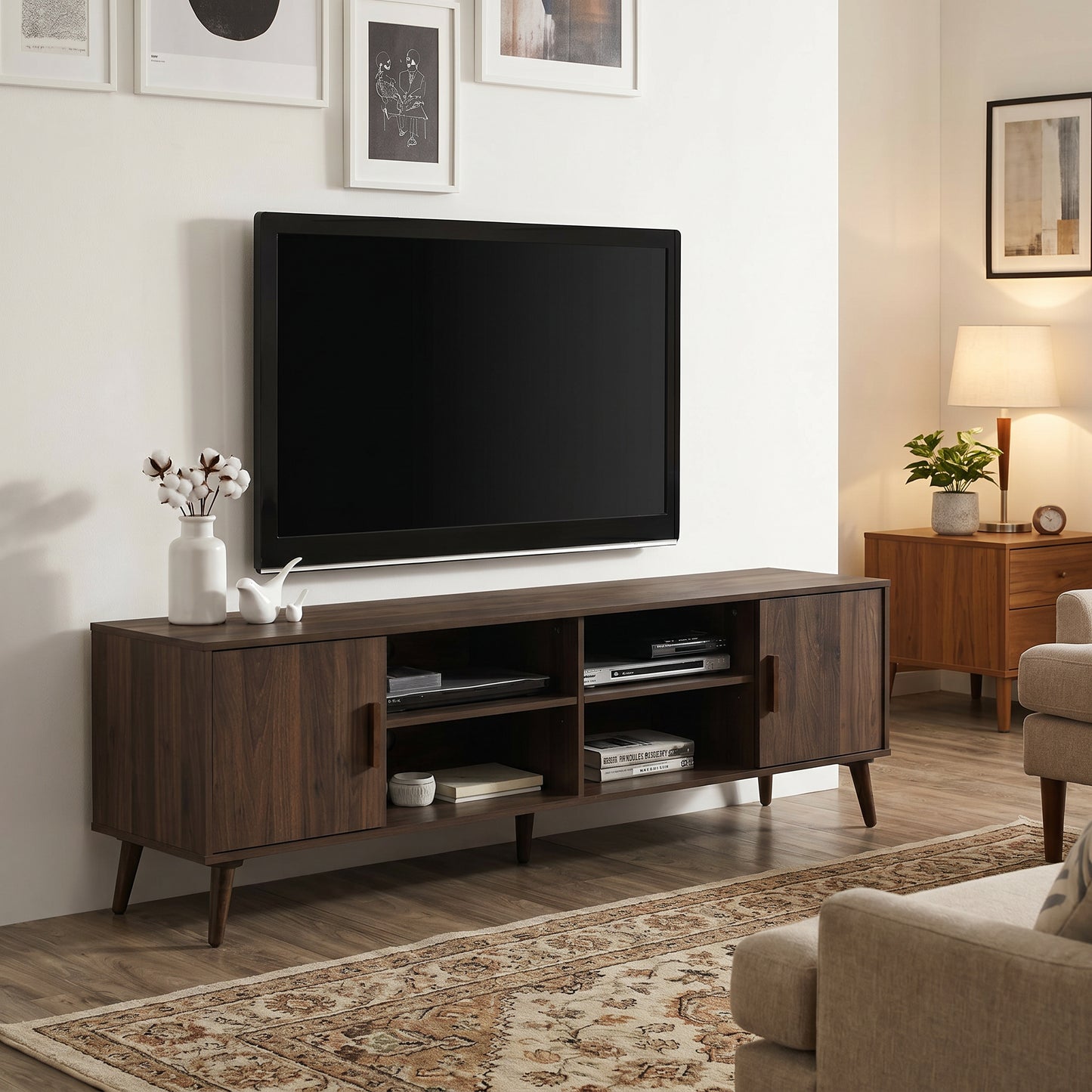 Milton 2010 71" Dark Walnut 2 Shelves 2 Cabinets TV Stand