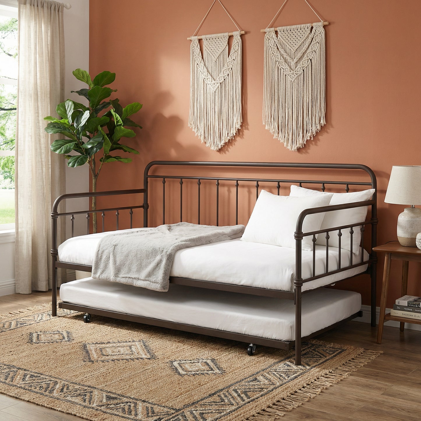 Milton 7628 Farmhouse Classic Style Copper Metal Day Bed w/ Twin Trundle
