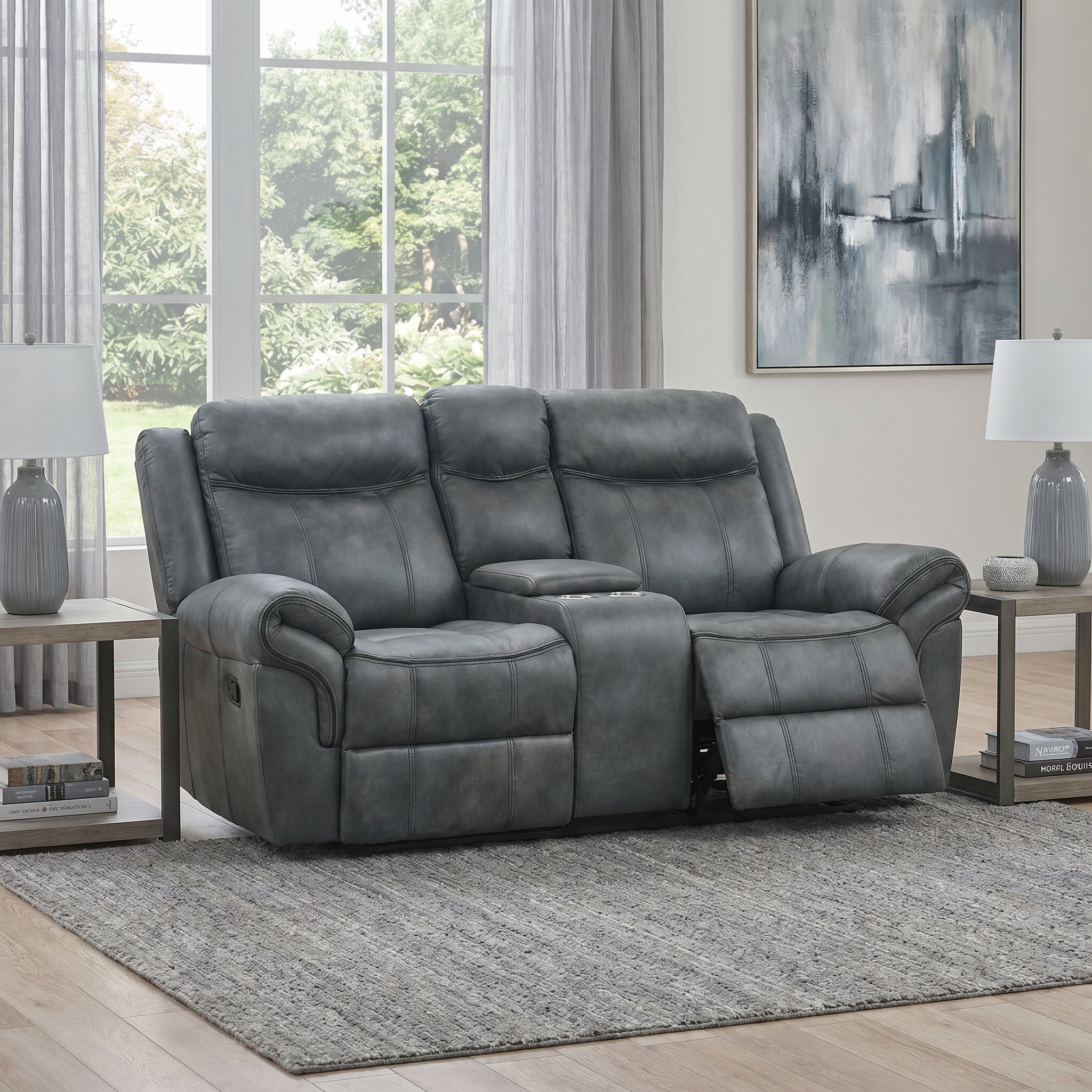 FOA NX6001DG-LV Agata Dark Gray Manual Glider Loveseat