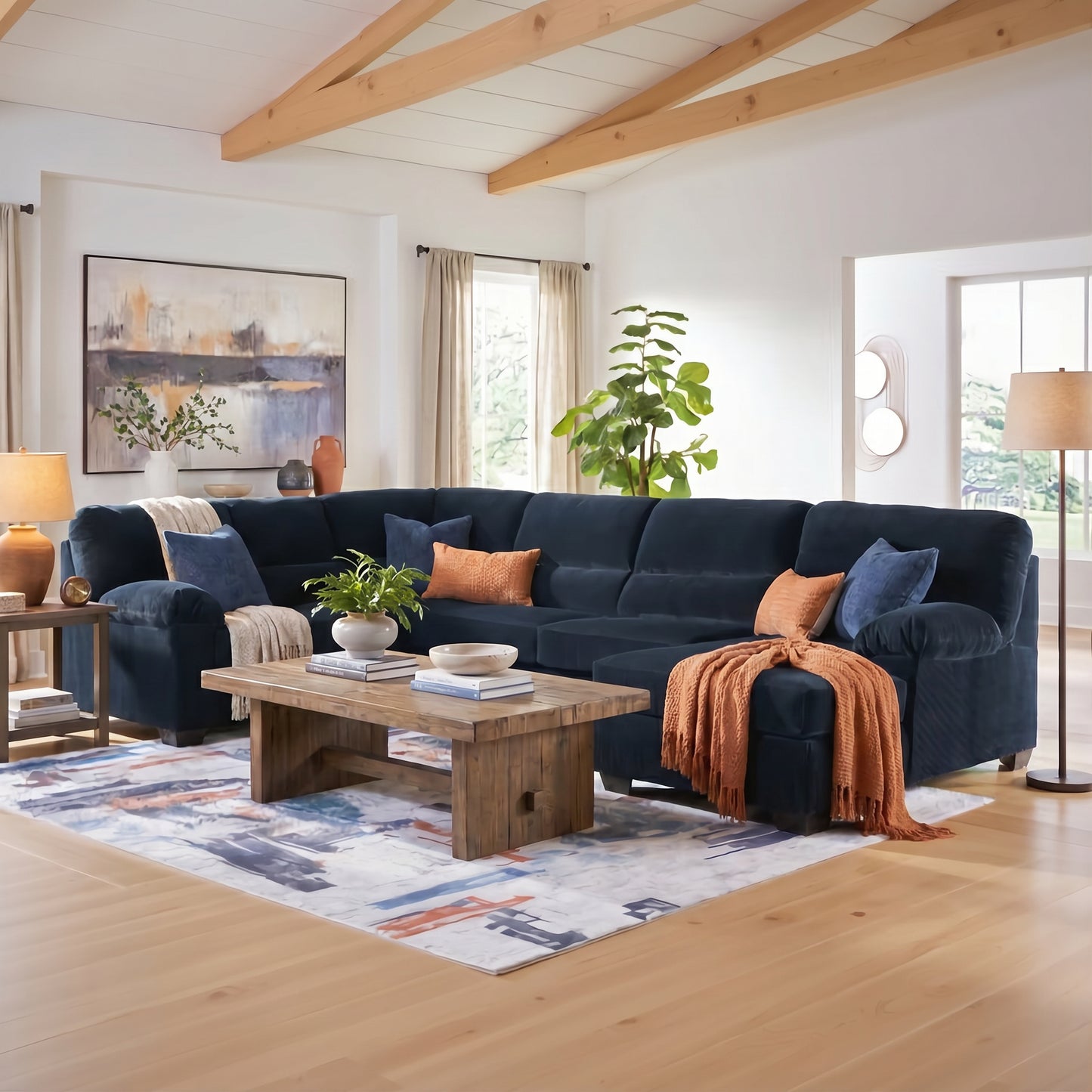 Ashley 24205S2 SimpleJoy Navy 3 Piece Sectional with Chaise