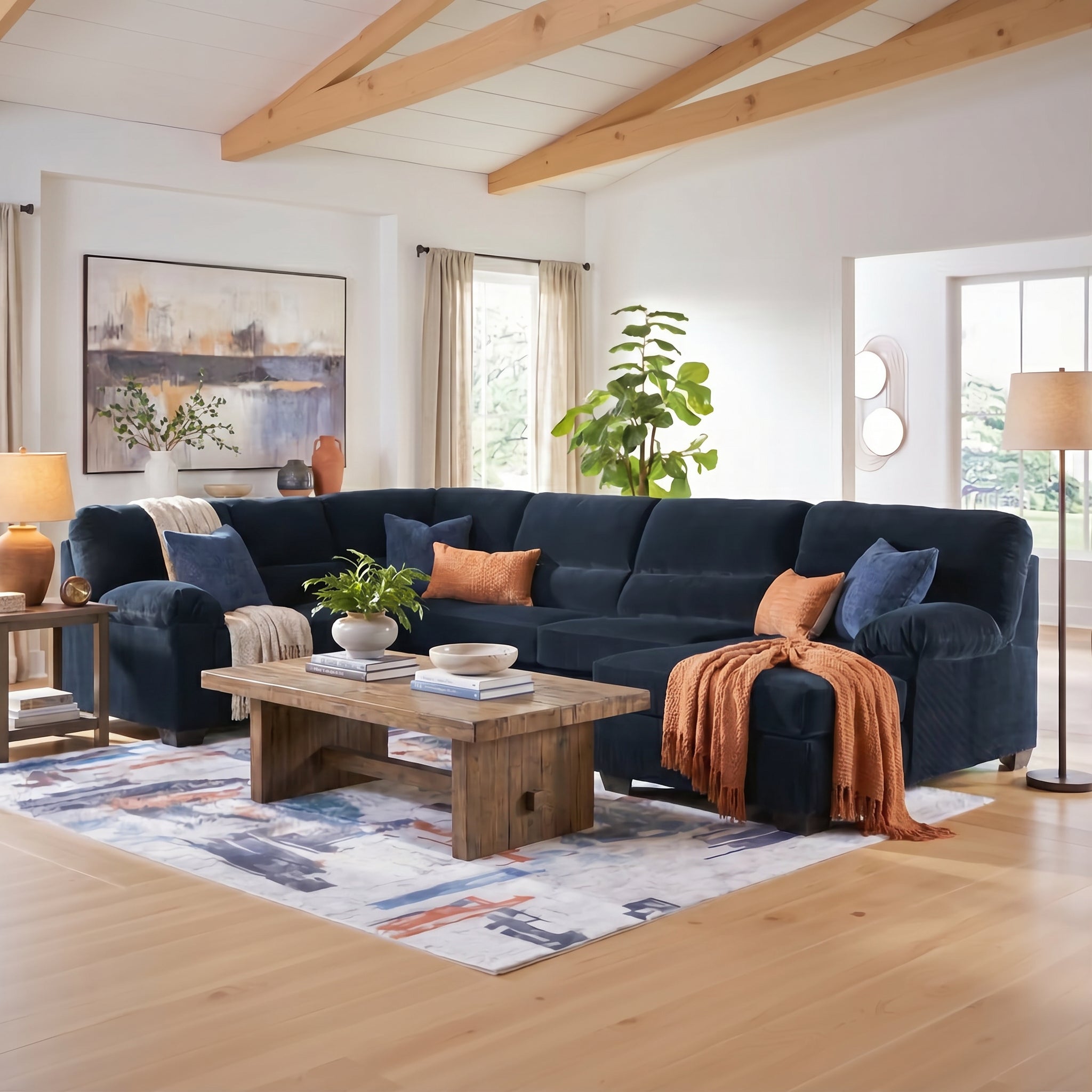 Ashley 24205S2 SimpleJoy Navy 3 Piece Sectional with Chaise