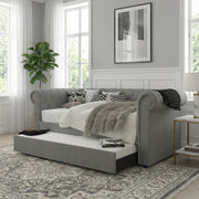 Milton 7608 Light Gray Rolled Arms Daybed w/ Twin Trundle