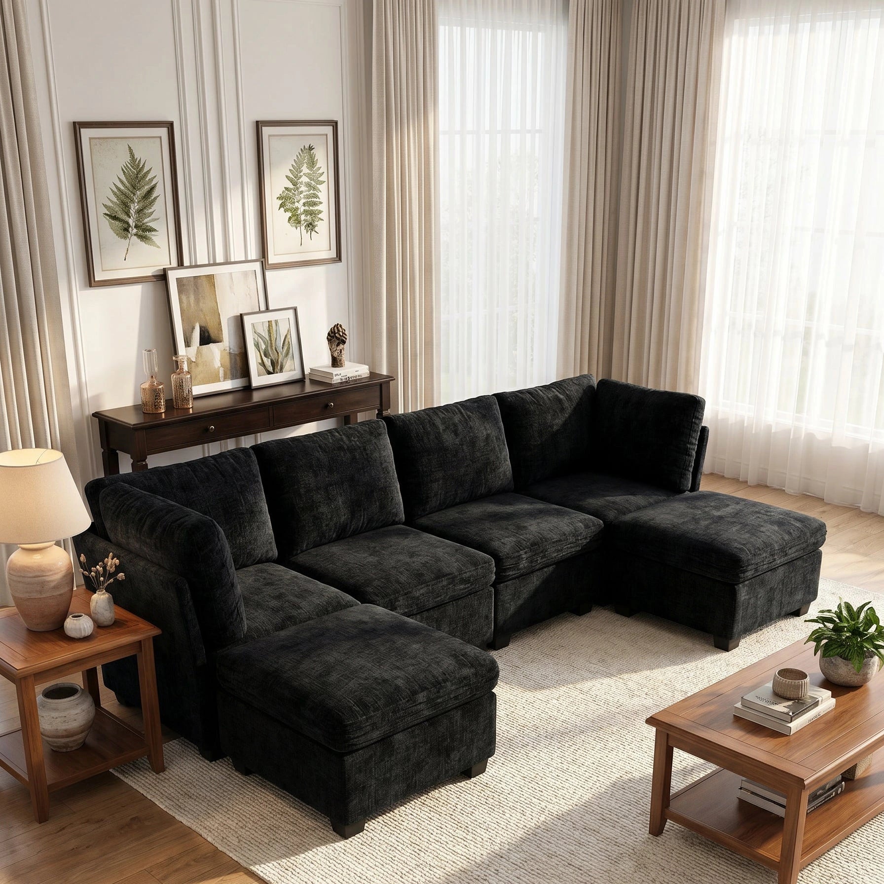 Milton Black Double Chaise Sectional