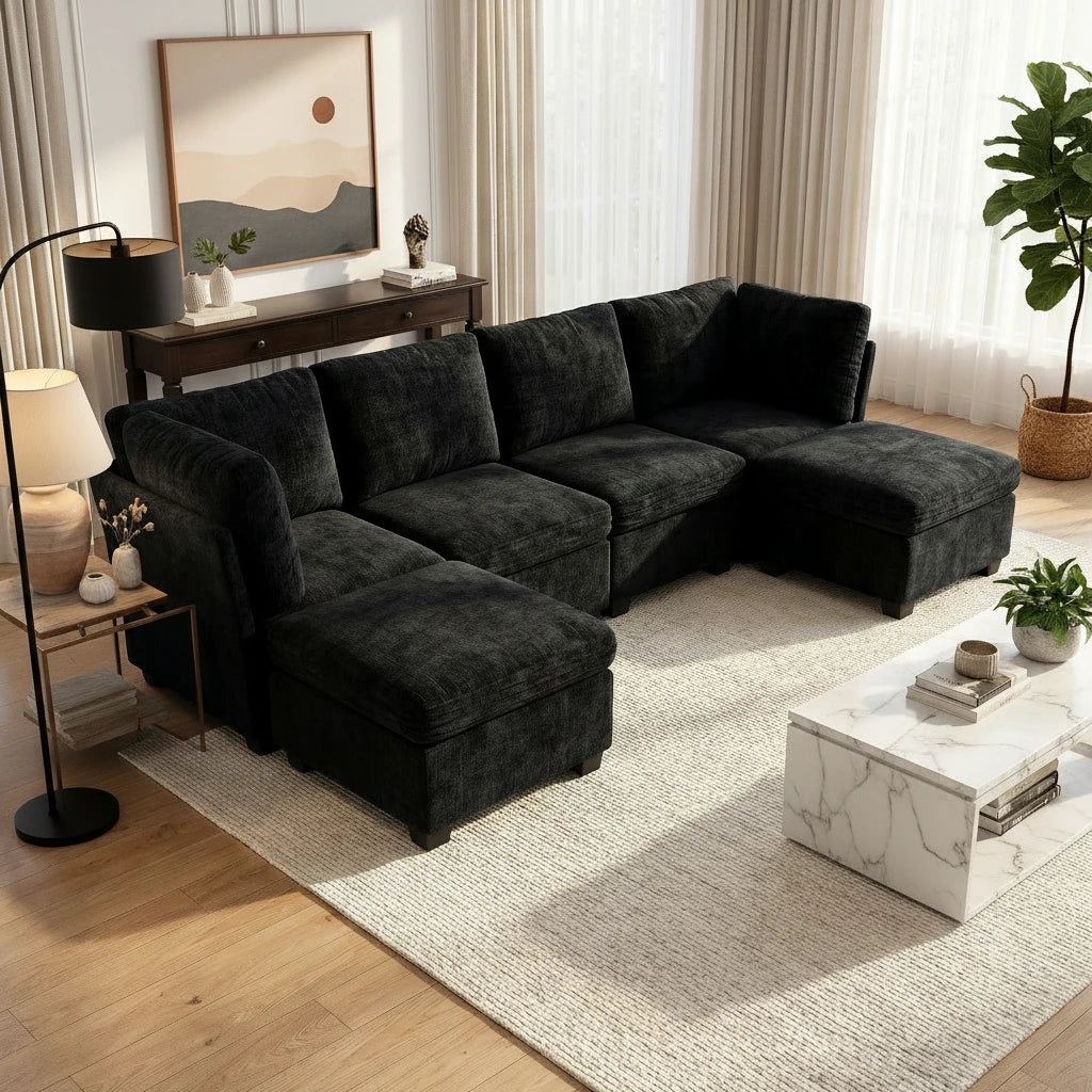 Milton Black Double Chaise Sectional