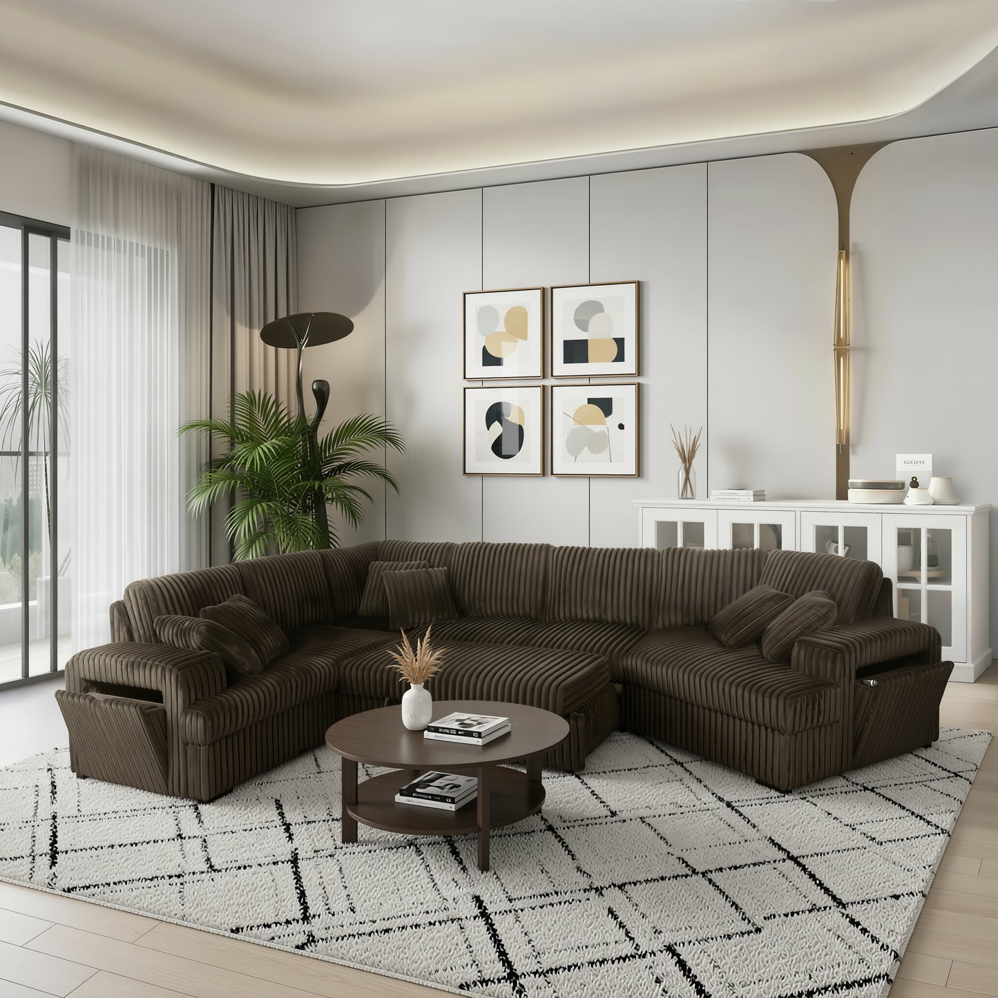 Milton 8241 Chocolate Right Hand Facing Cuddler Sectional w/ Pull Out & Storage