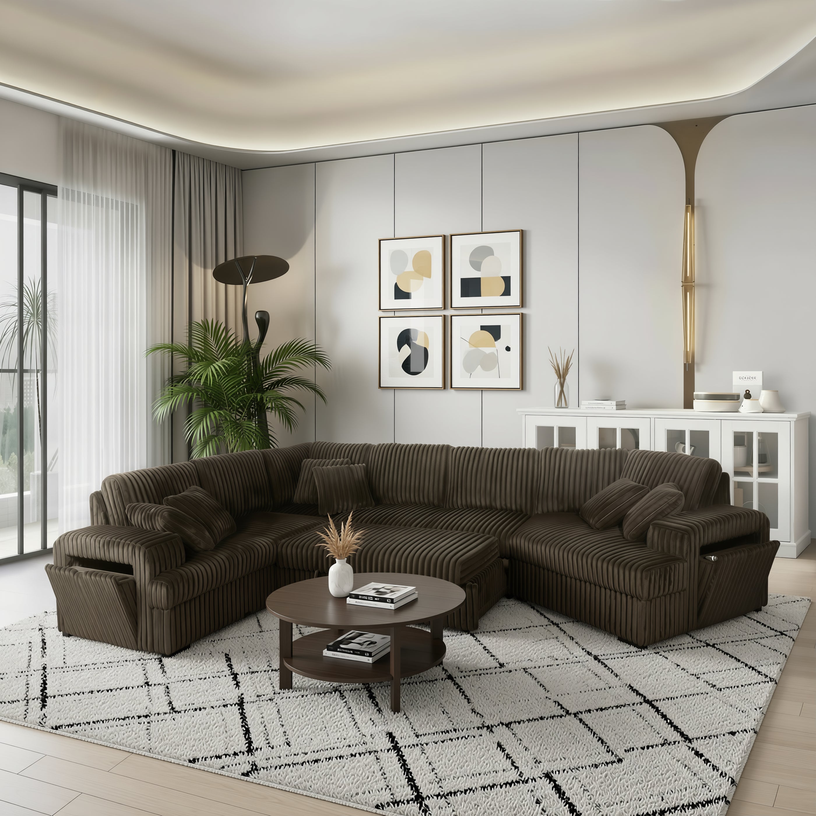 Milton 8241 Chocolate Right Hand Facing Cuddler Sectional w/ Pull Out & Storage