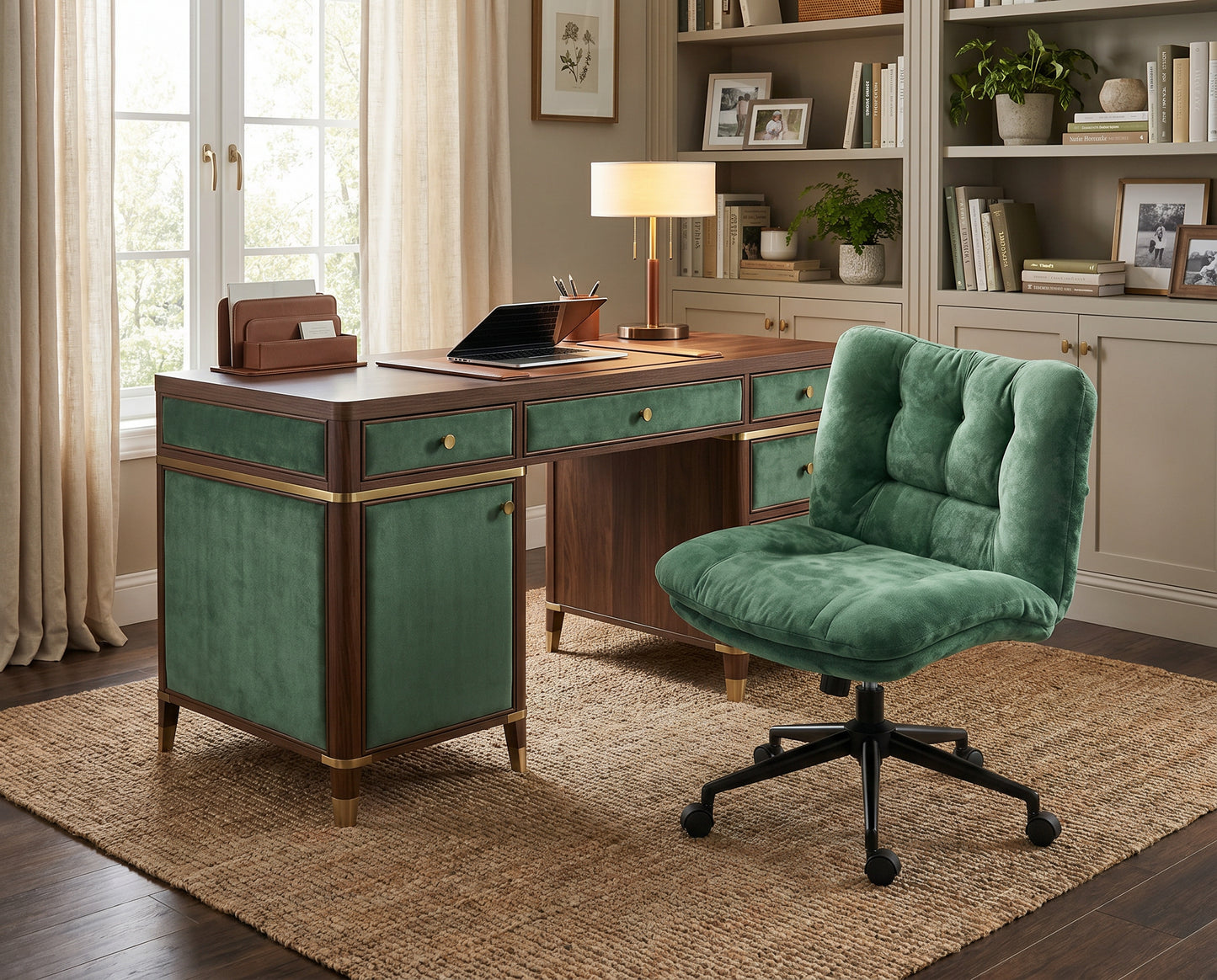 Milton QL-66H2-02 Olive Green Velvet Criss Cross Office Chair