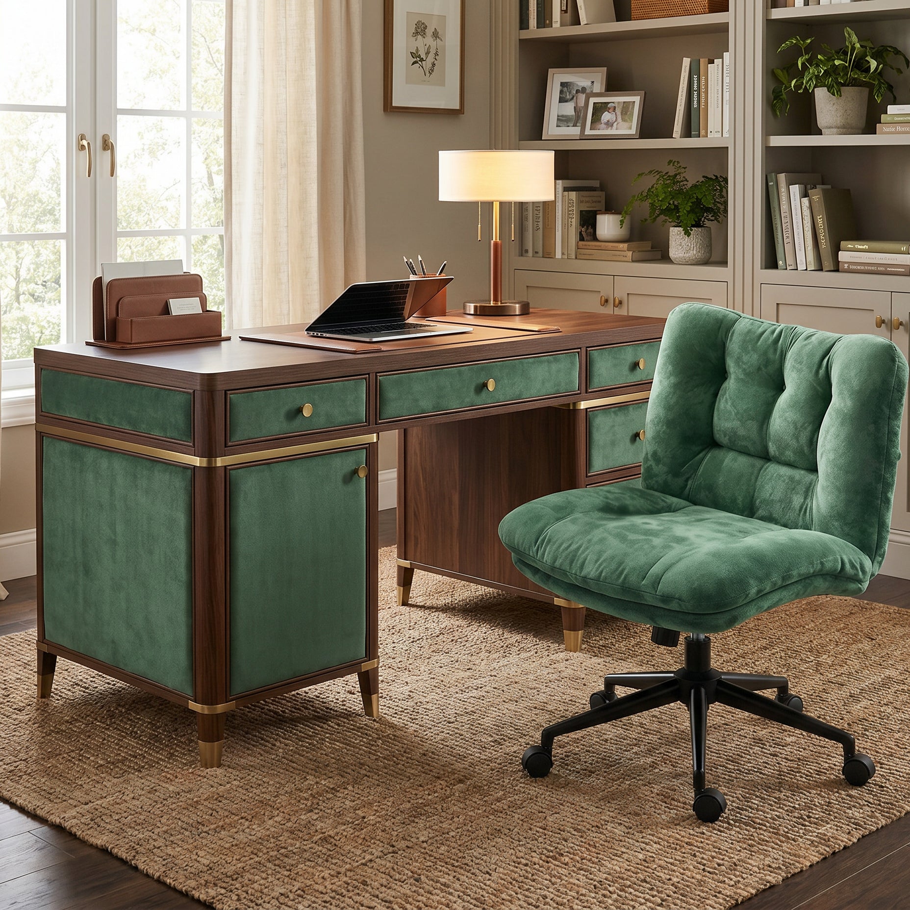 Milton QL-66H2-02 Olive Green Velvet Criss Cross Office Chair