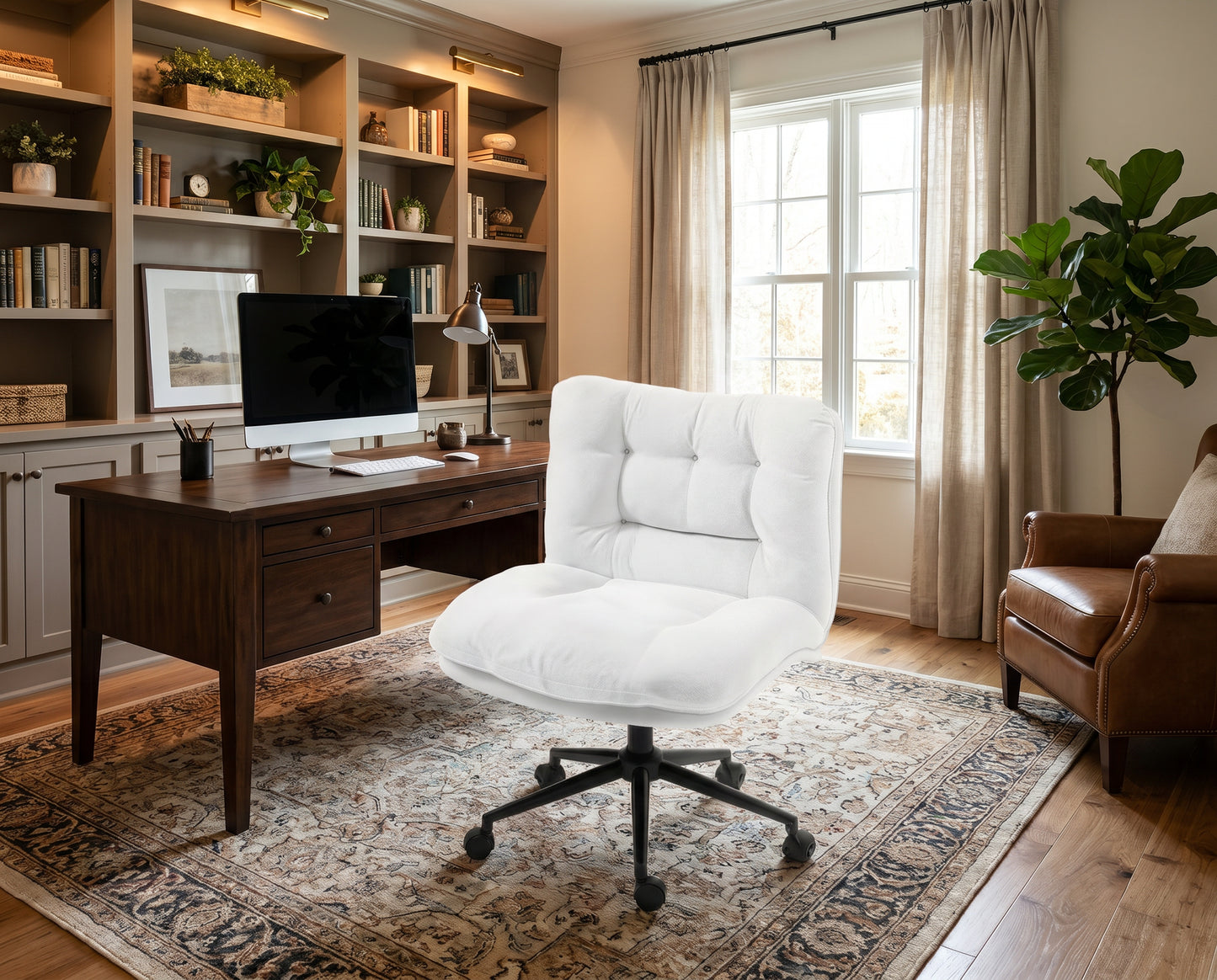 Milton QL-66H2-06 Cream White Velvet Criss Cross Office Chair