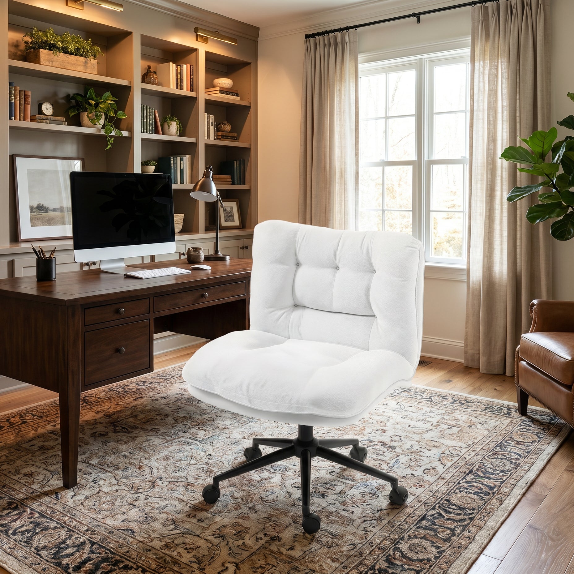 Milton QL-66H2-06 Cream White Velvet Criss Cross Office Chair