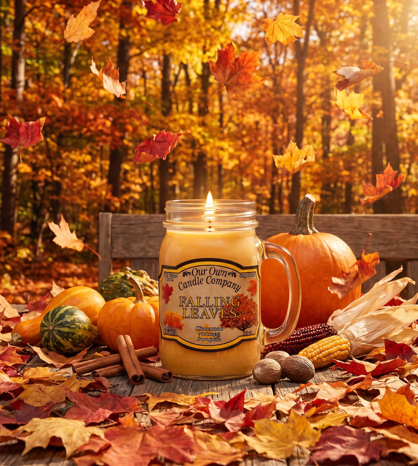 Our Own Candle Company Falling Leaves Mason Jar