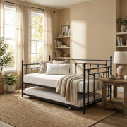 Milton 7620 Victorian Style Black Metal Day Bed w/ Twin Trundle