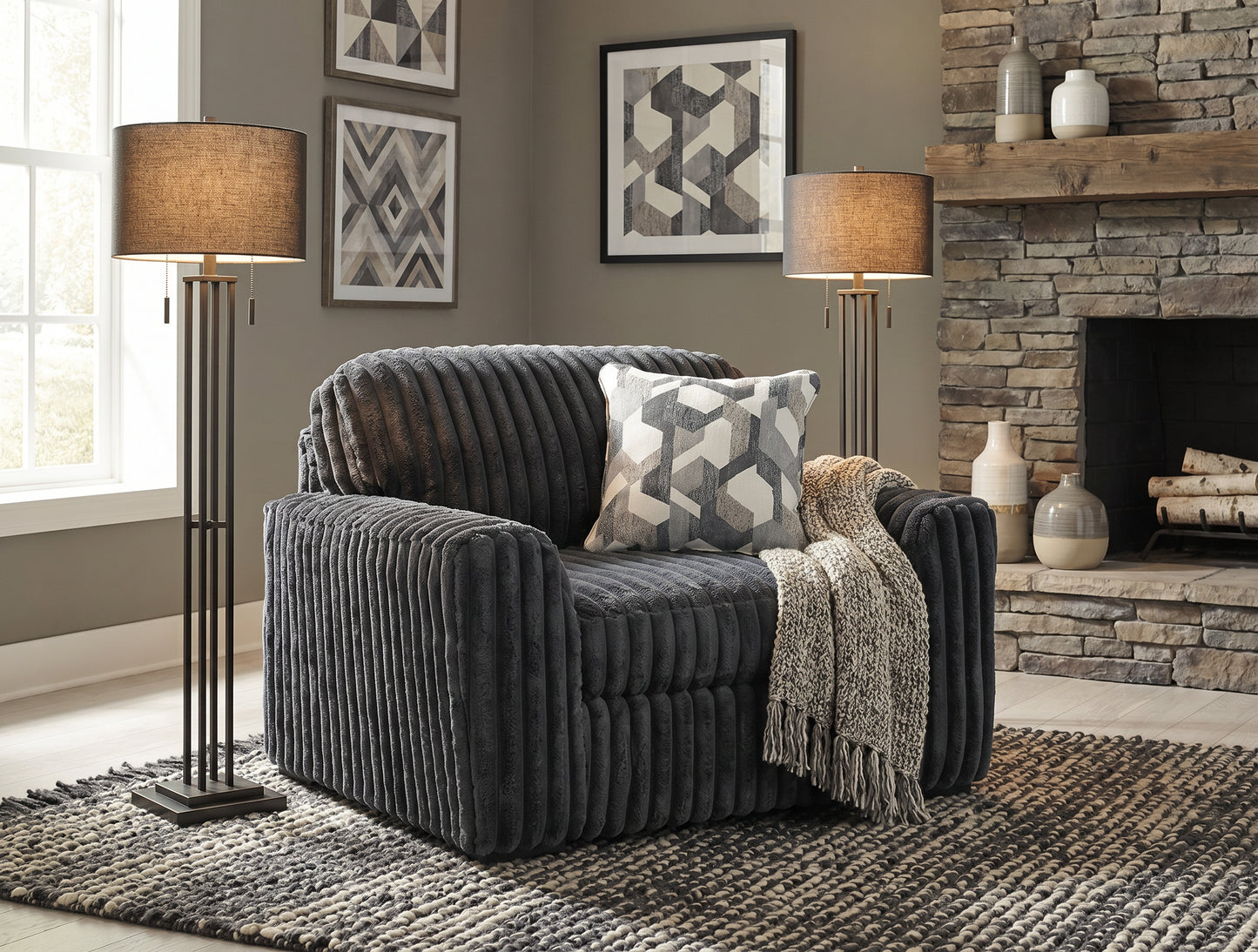 Ashley 9810523 Midnight Madness Gun Metal Chair and a Half