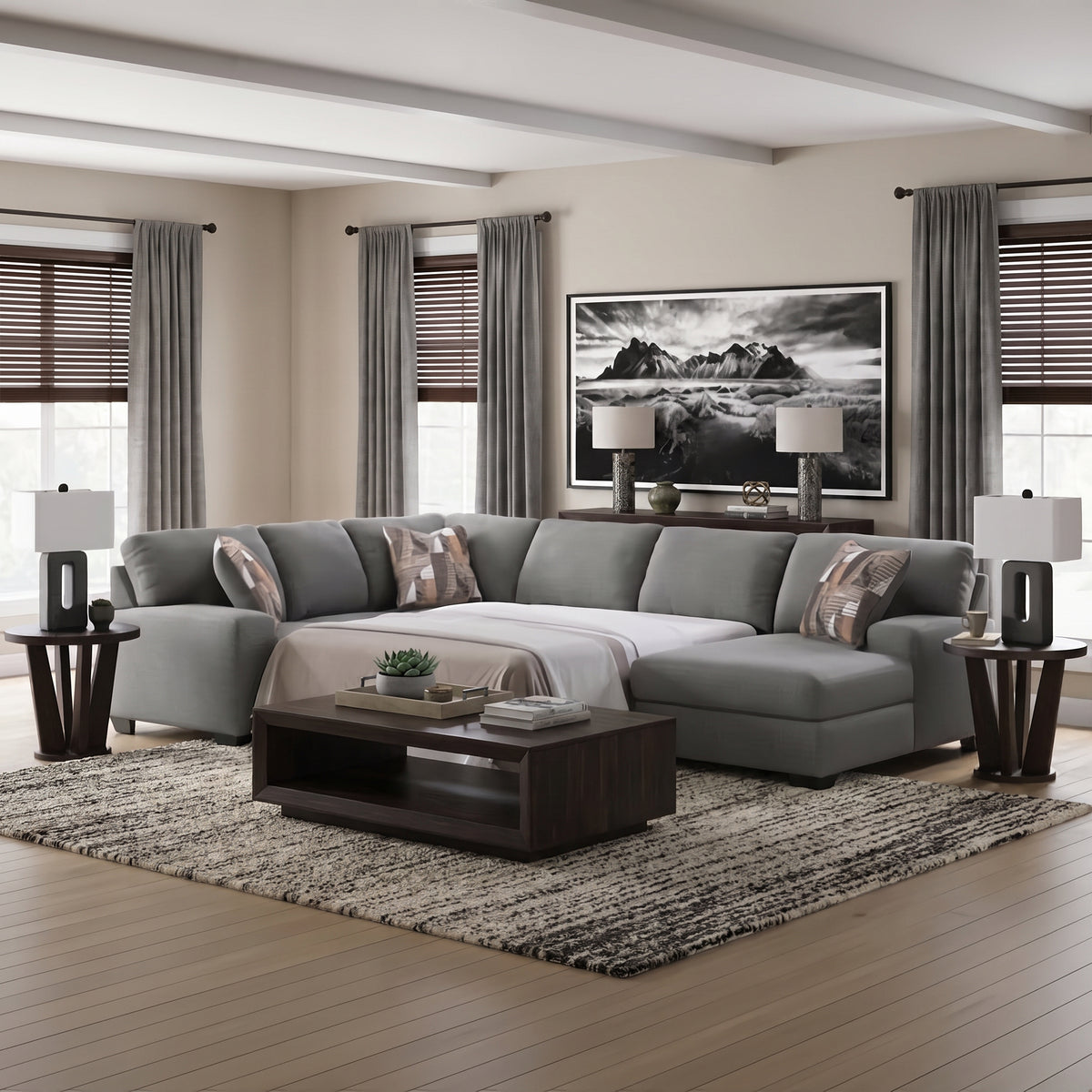 Ashley PC48405S6 Newellen Greystone 3 Piece Sectional Sleeper w/ RHF Chaise