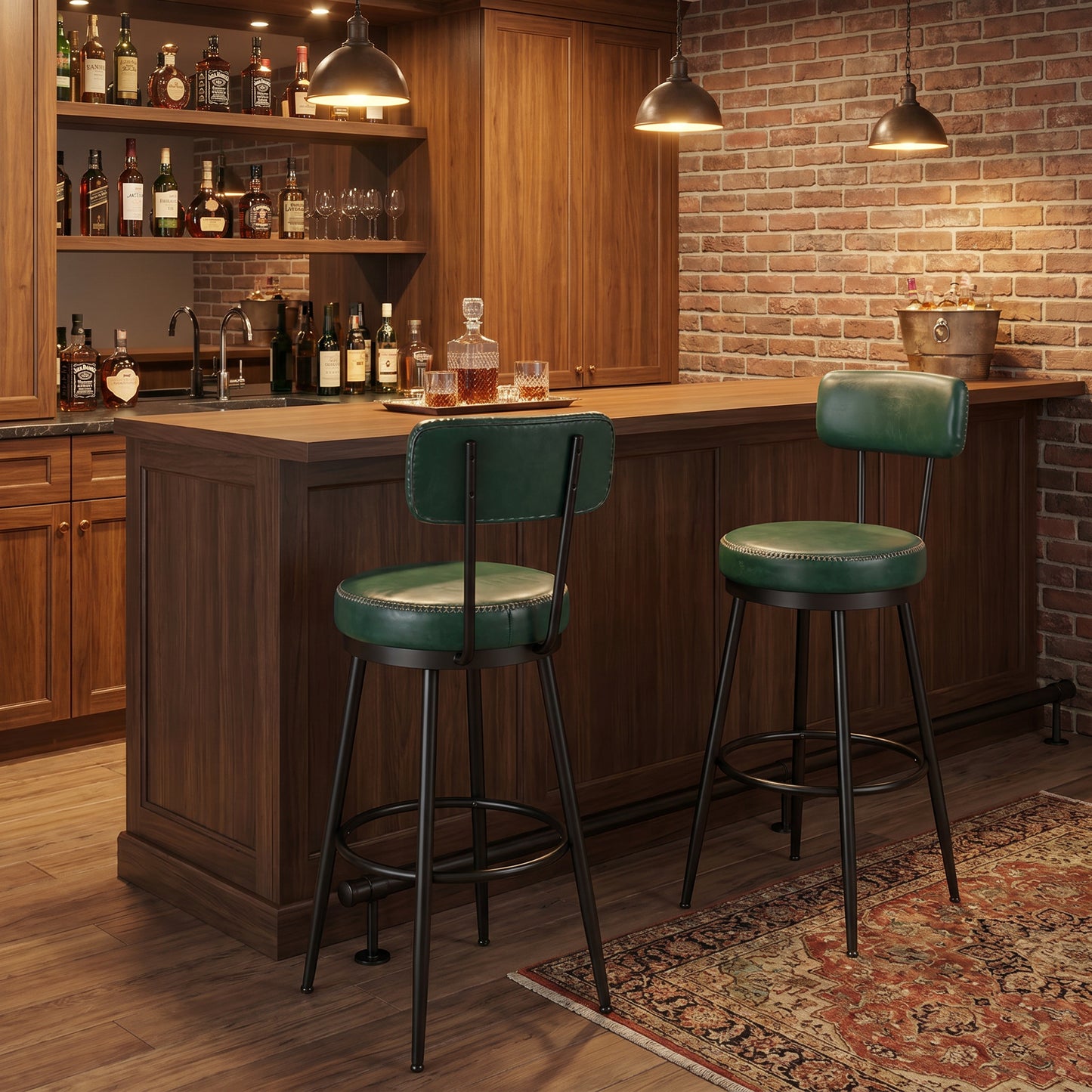 Milton X004E1JC8X 29.92" Green Round Padded Swivel Bar Stool