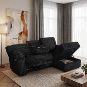 Milton 8286 Black Corduroy RHF Power Recliner Sectional Sofa & Storage Chaise
