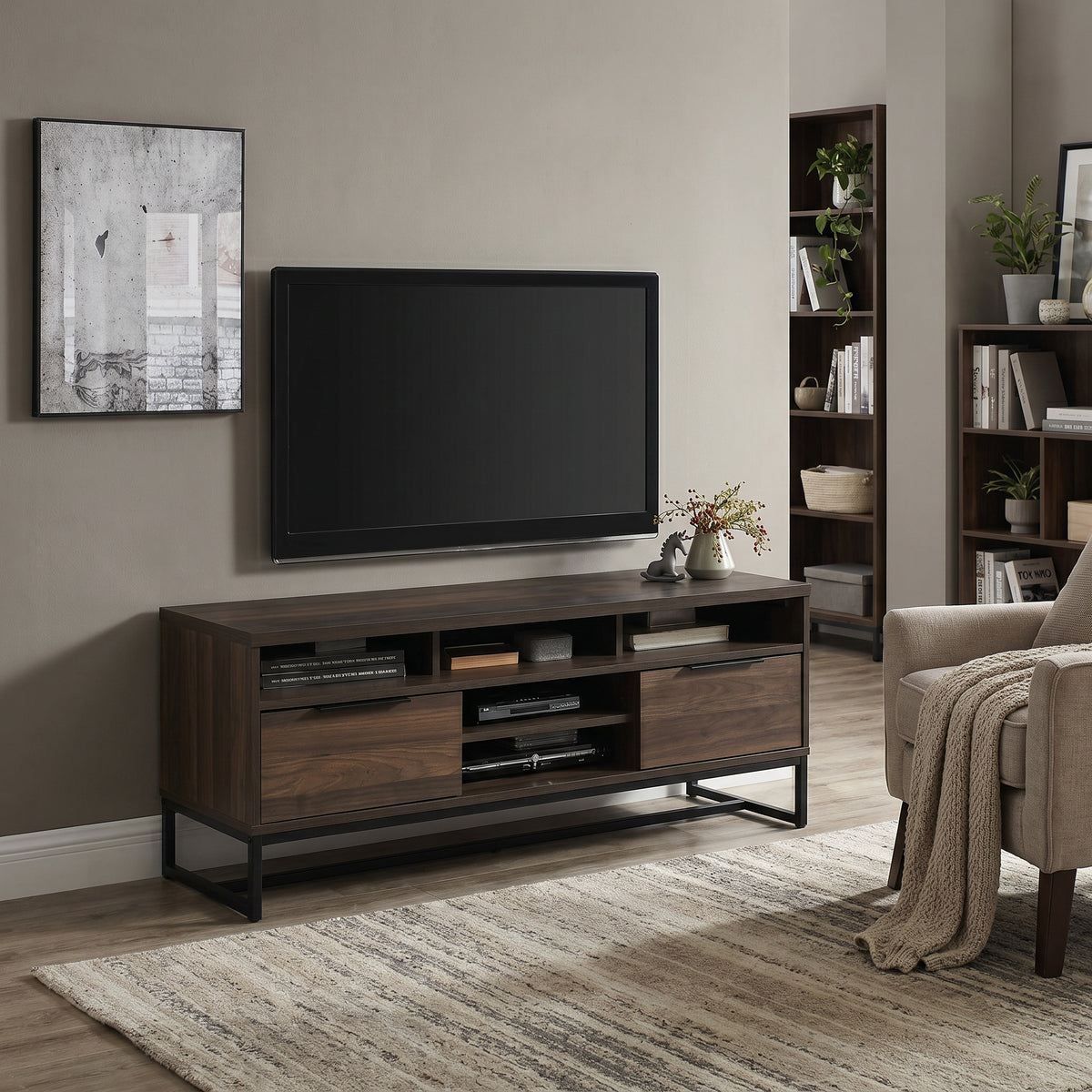 Milton 2015 47" Dark Walnut 3 Shelves & 2 Drawers TV Stand