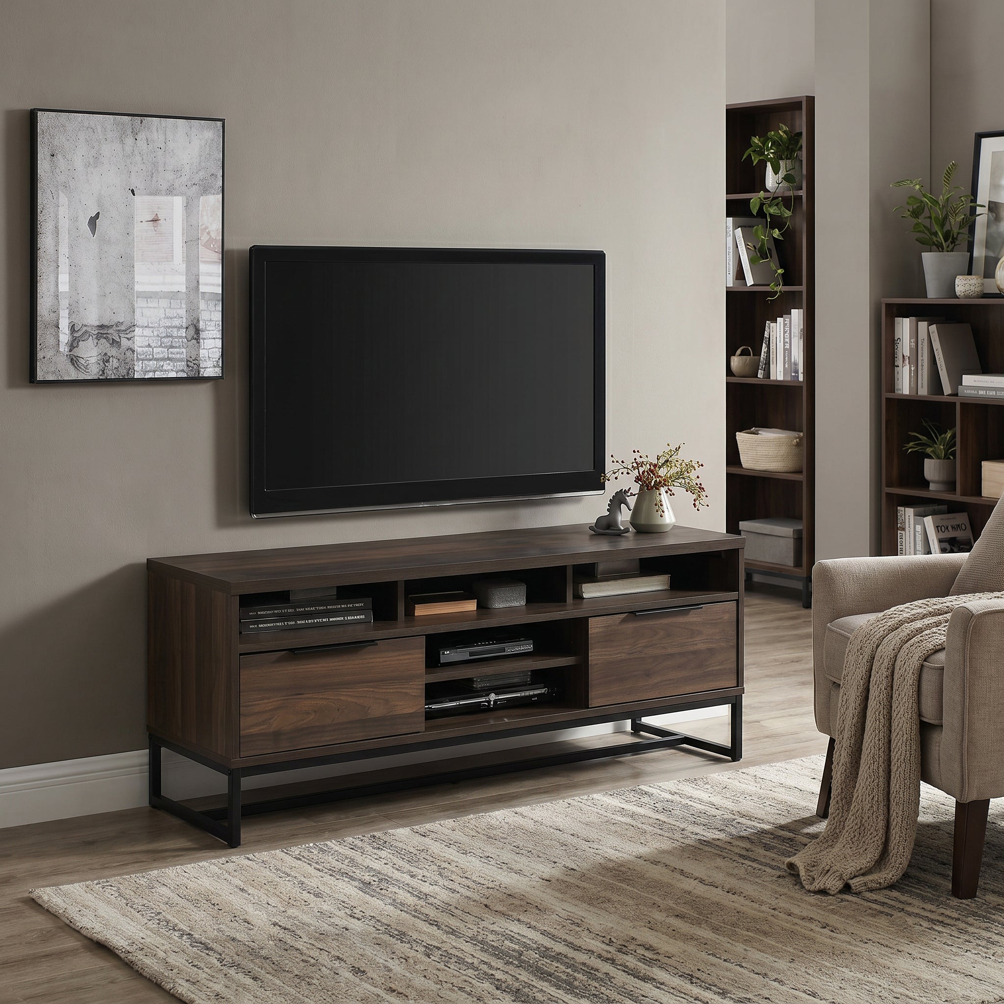 Milton 2015 47" Dark Walnut 3 Shelves & 2 Drawers TV Stand