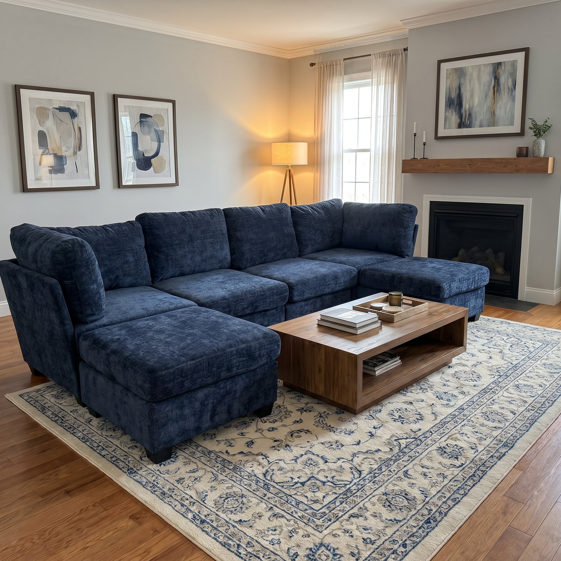 Milton Dark Blue Double Chaise Sectional