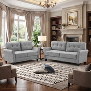 Milton 8160 Light Gray Fabric Tufted Back Sofa Loveseat Set